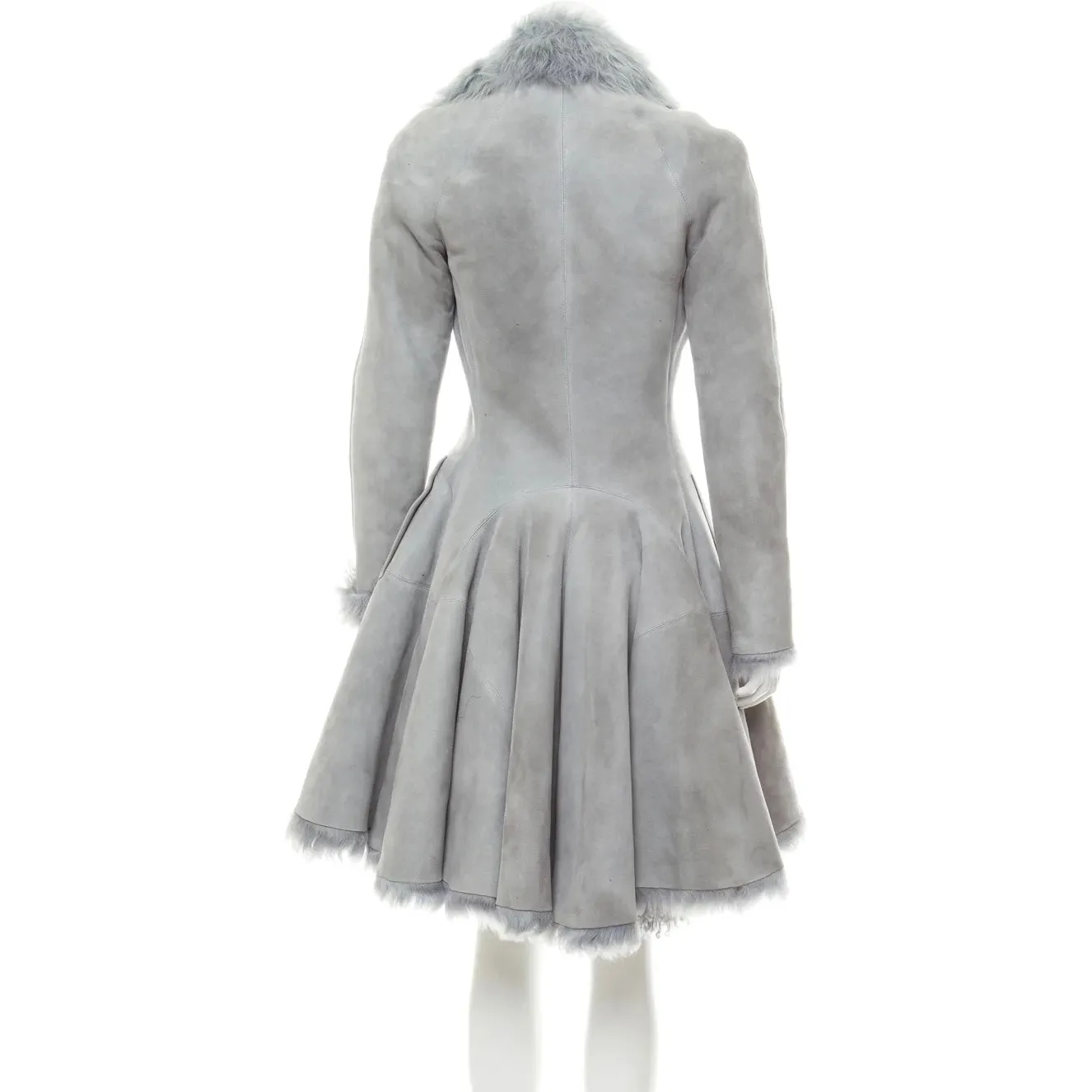 Alaïa mint blue shearling fur trimlambskin coat jacket