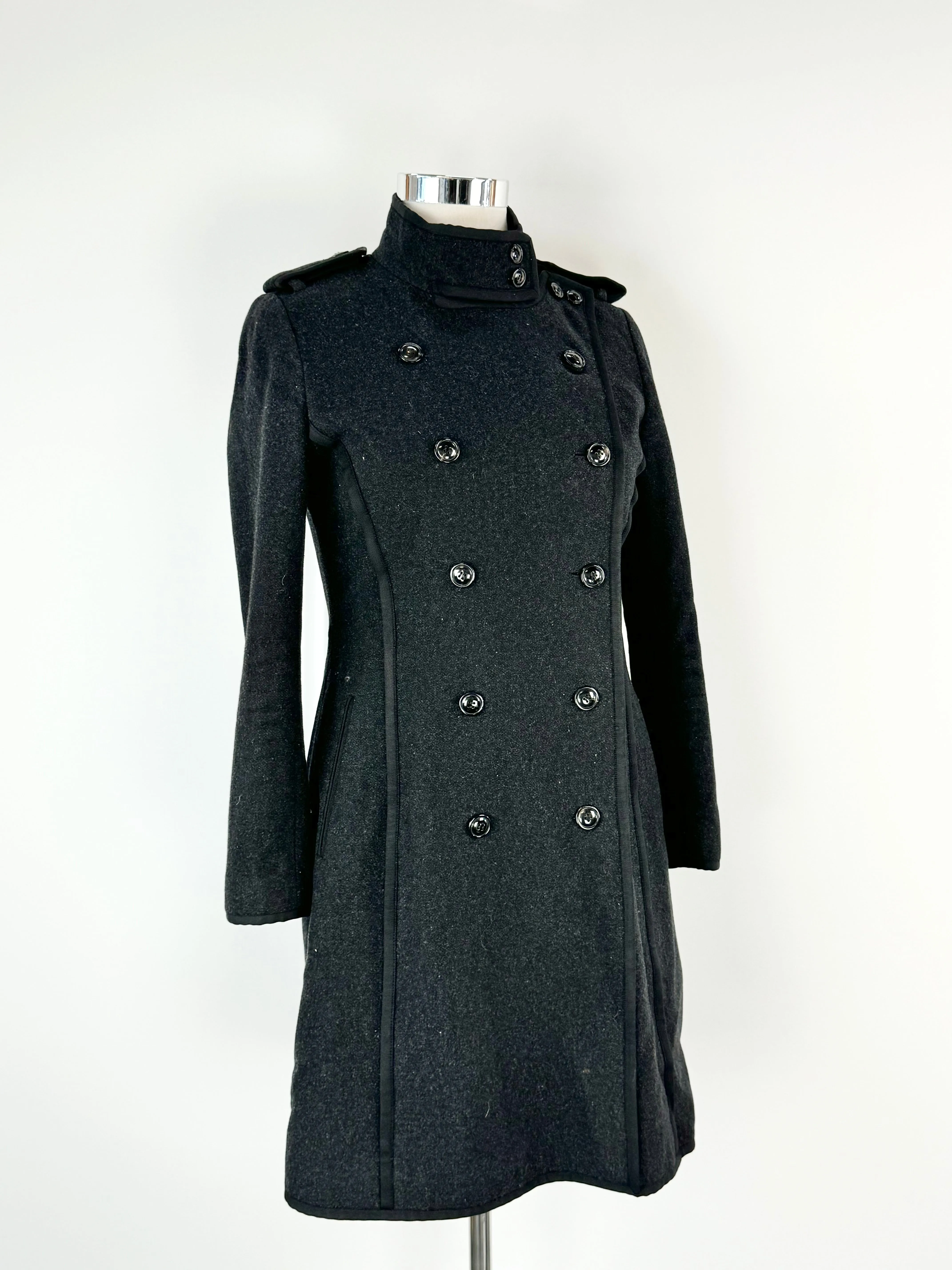 Arthur Galan Charcoal Double Breasted Wool Blend Coat - AU12