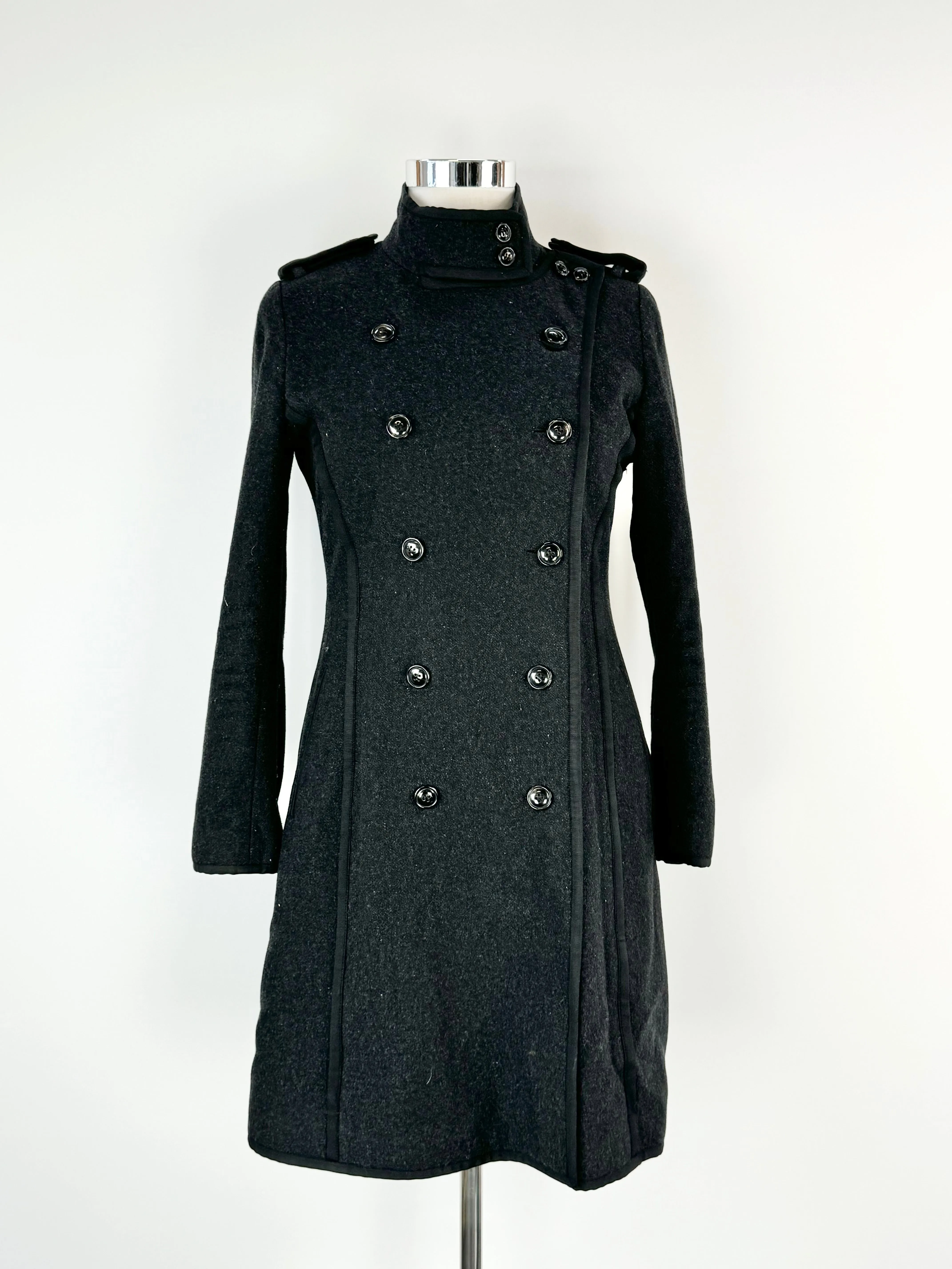 Arthur Galan Charcoal Double Breasted Wool Blend Coat - AU12