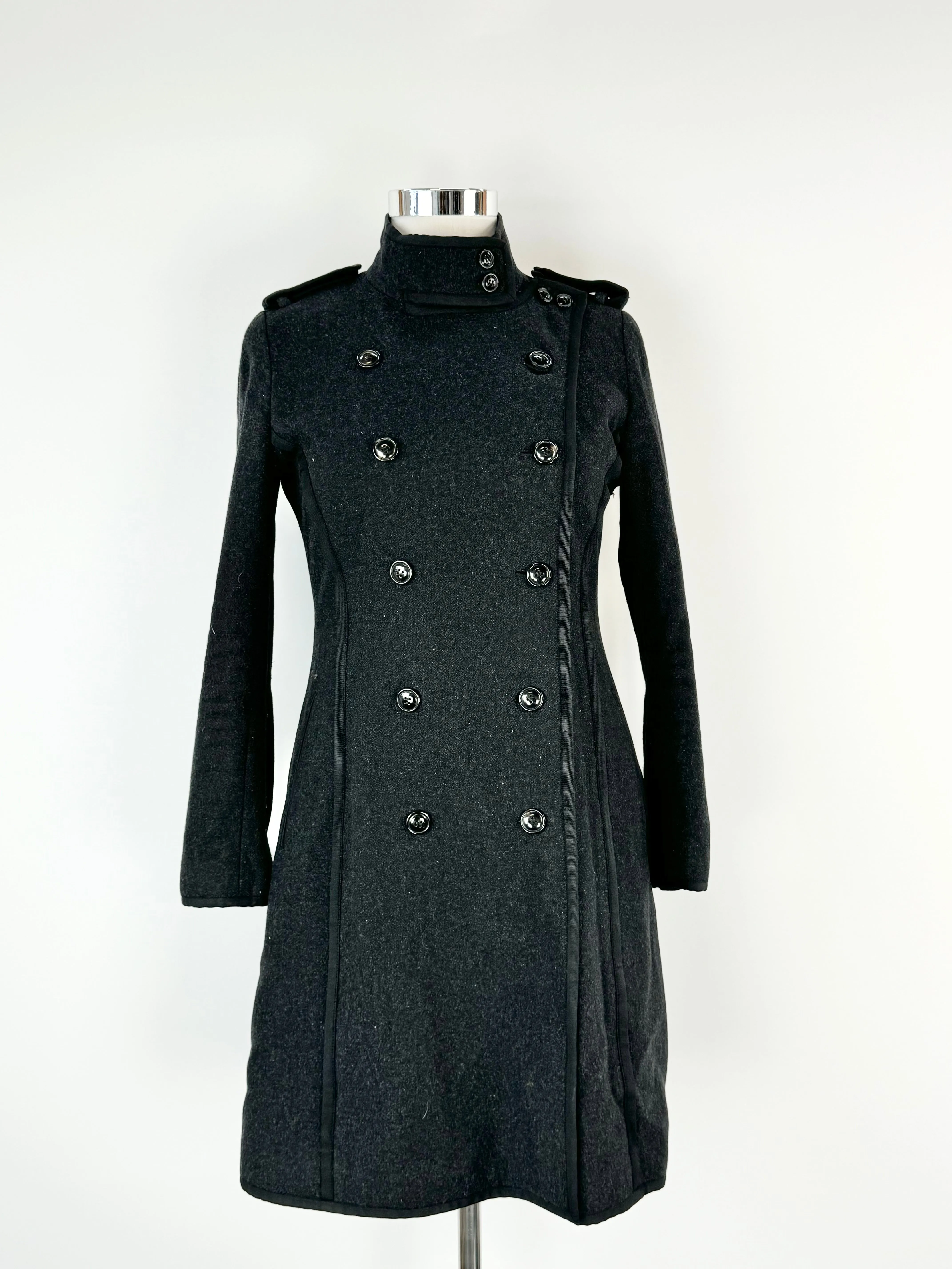 Arthur Galan Charcoal Double Breasted Wool Blend Coat - AU12