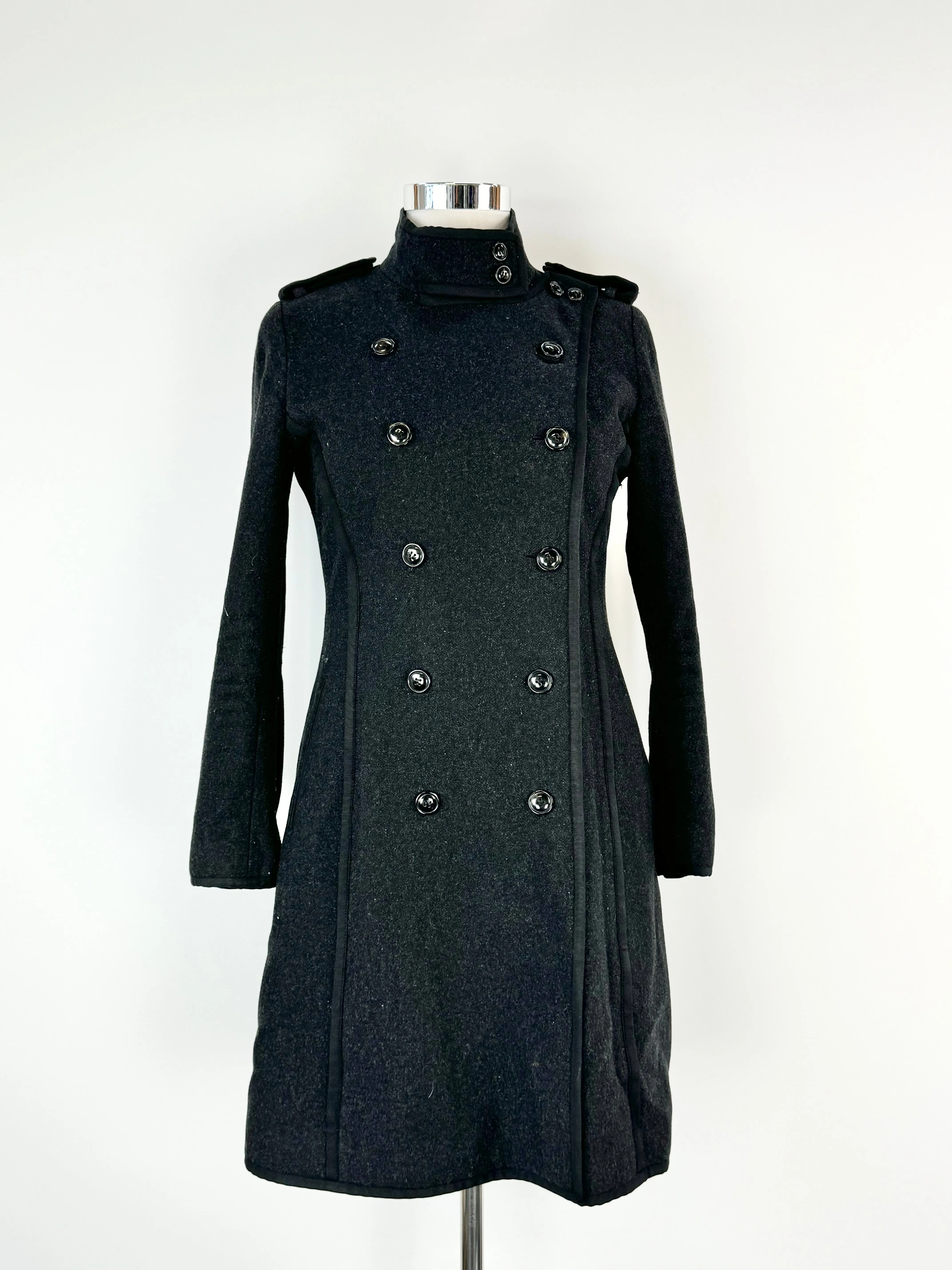 Arthur Galan Charcoal Double Breasted Wool Blend Coat - AU12