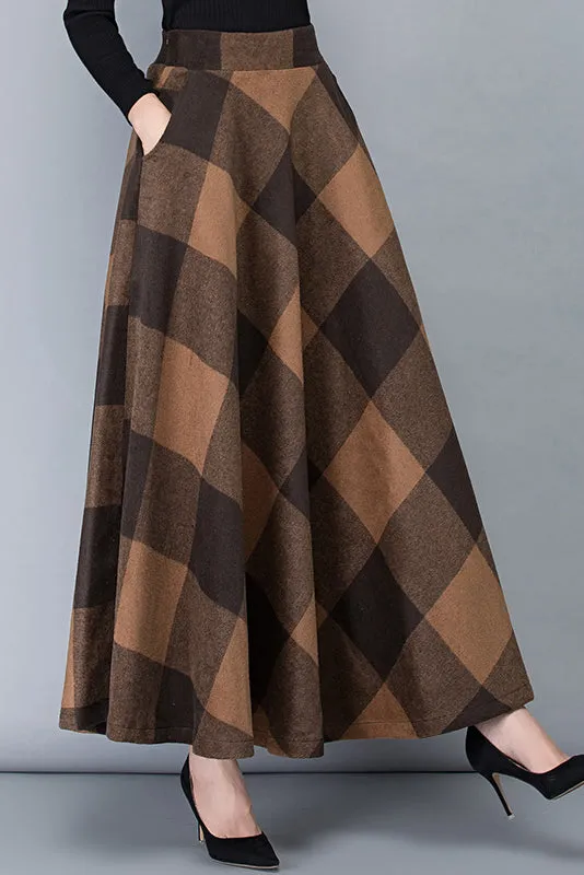 Autumn Vintage Inspired Plaid Wool Skirt 3782