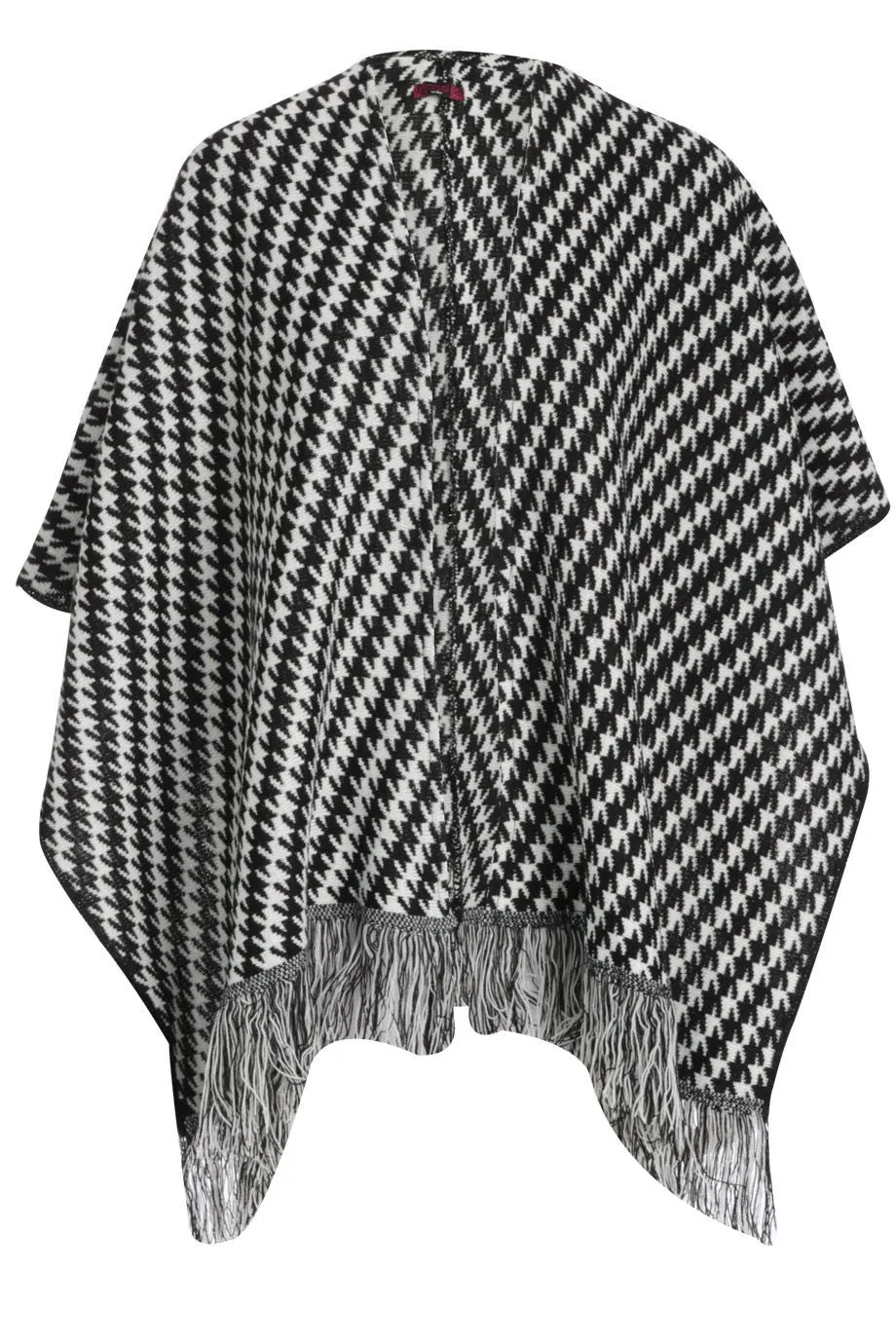 Beau Monochrome Houndstooth Knitted Fringed Wrap