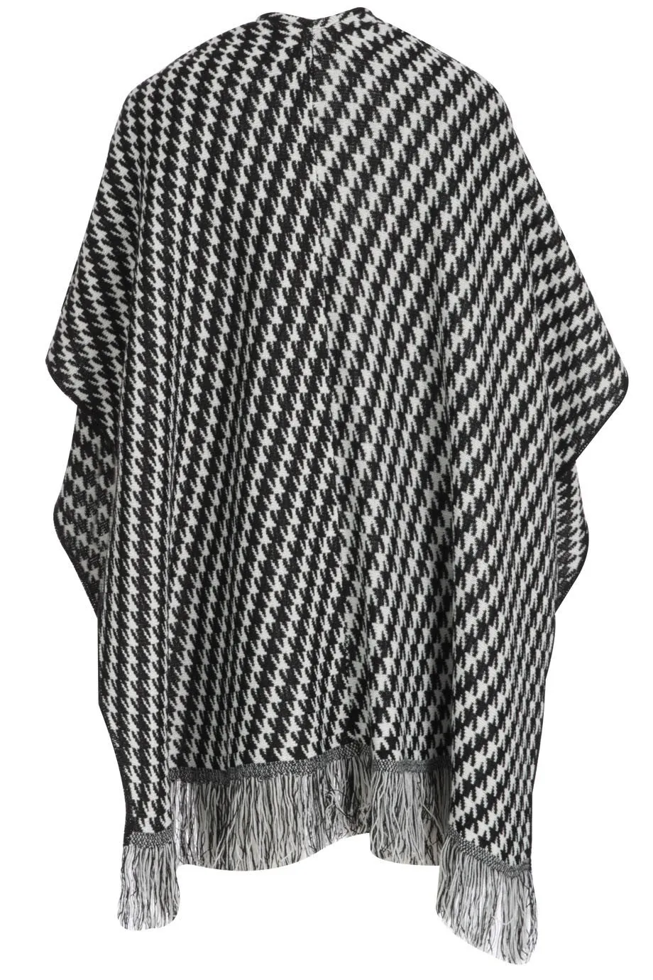 Beau Monochrome Houndstooth Knitted Fringed Wrap