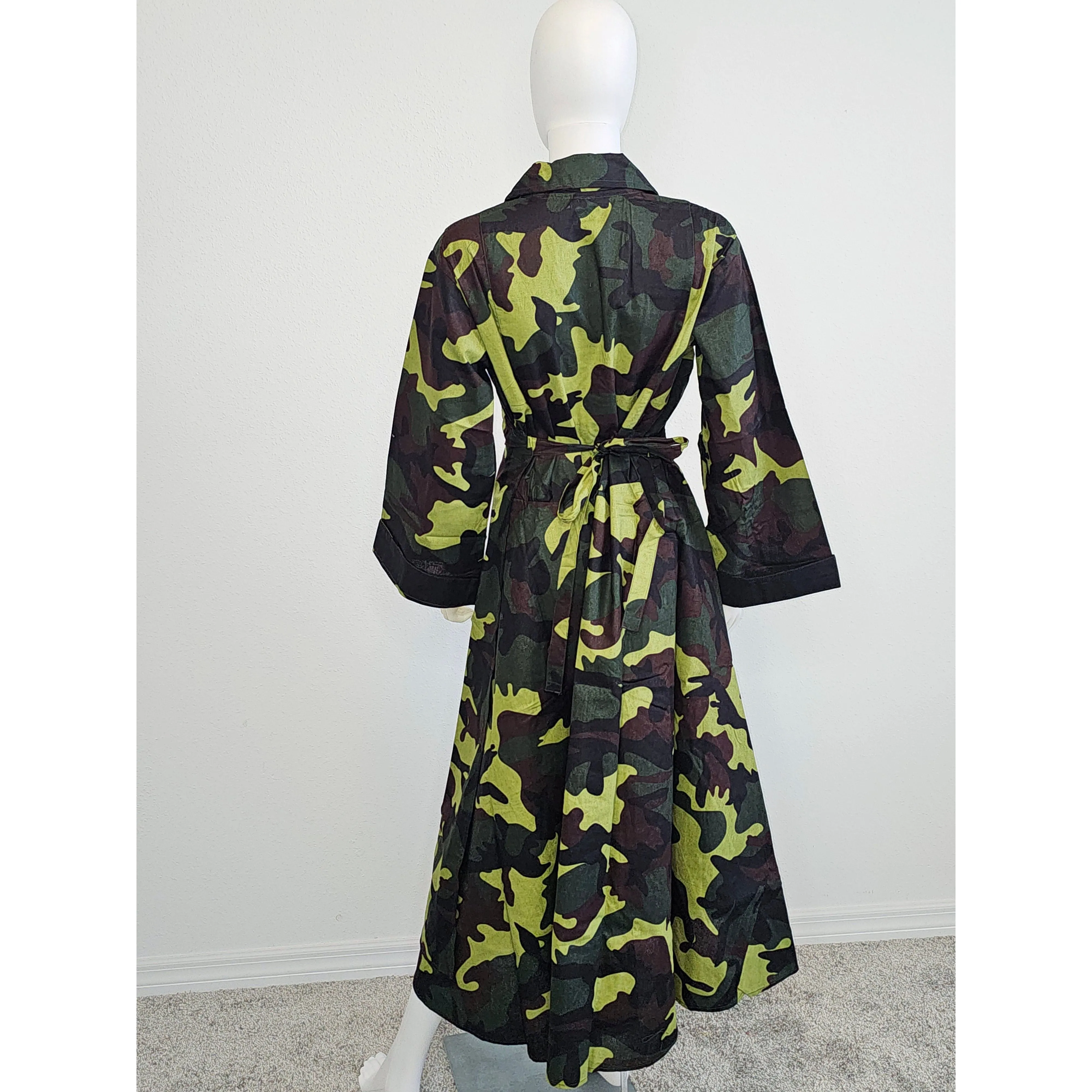 Bell Sleeve Camouflage Wrap Dress