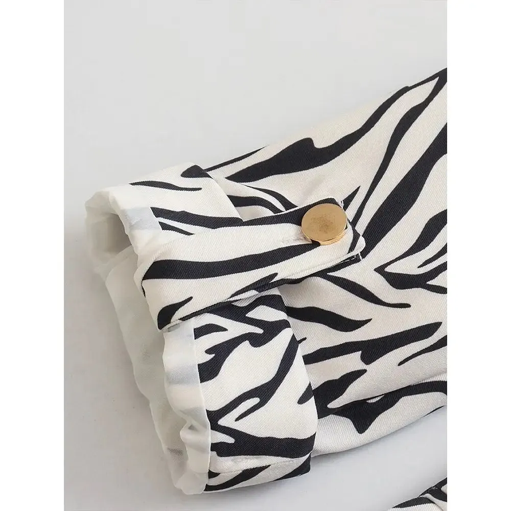 Black and White pattern Rollable Three-quarter Sleeve Blazer