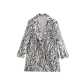 Black and White pattern Rollable Three-quarter Sleeve Blazer