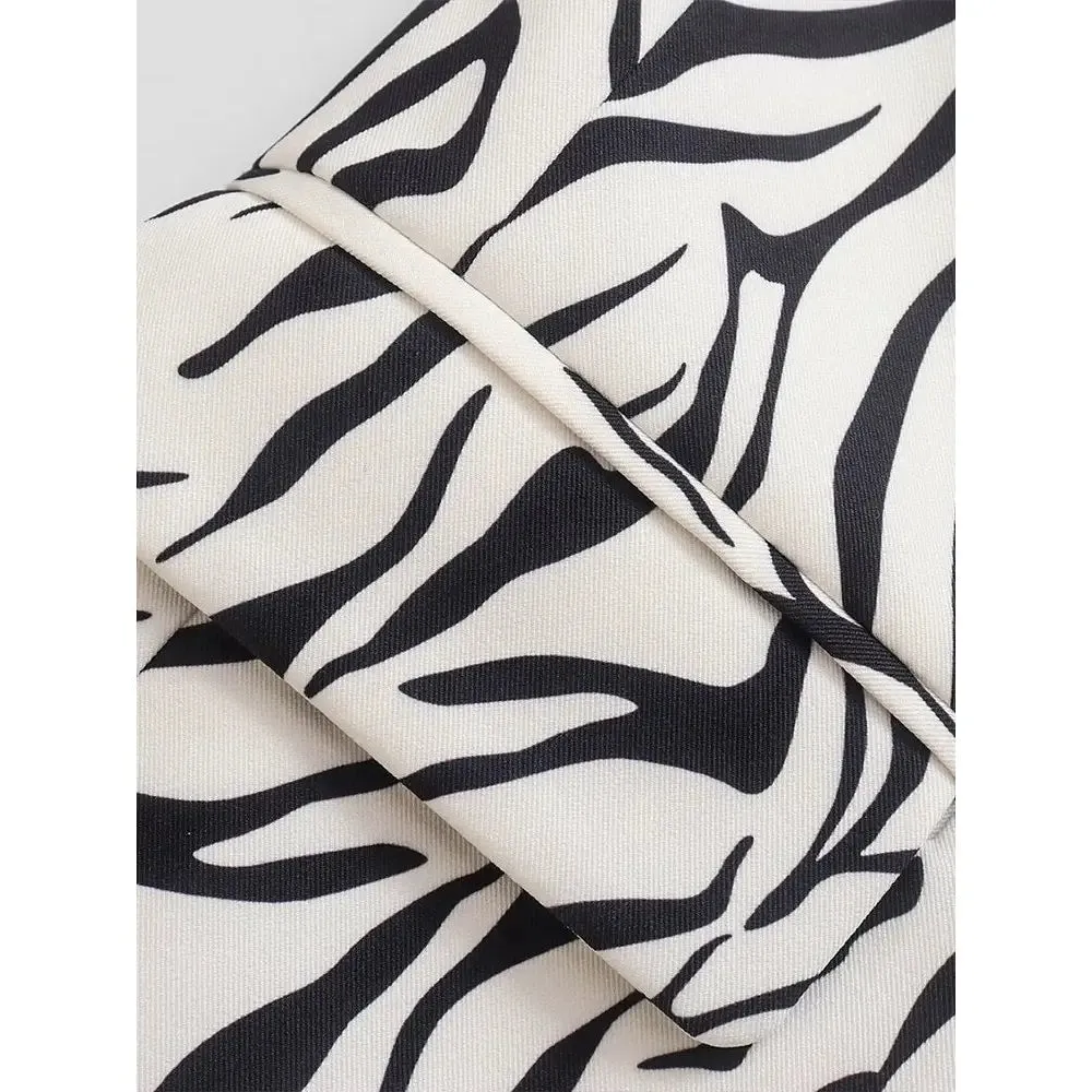 Black and White pattern Rollable Three-quarter Sleeve Blazer