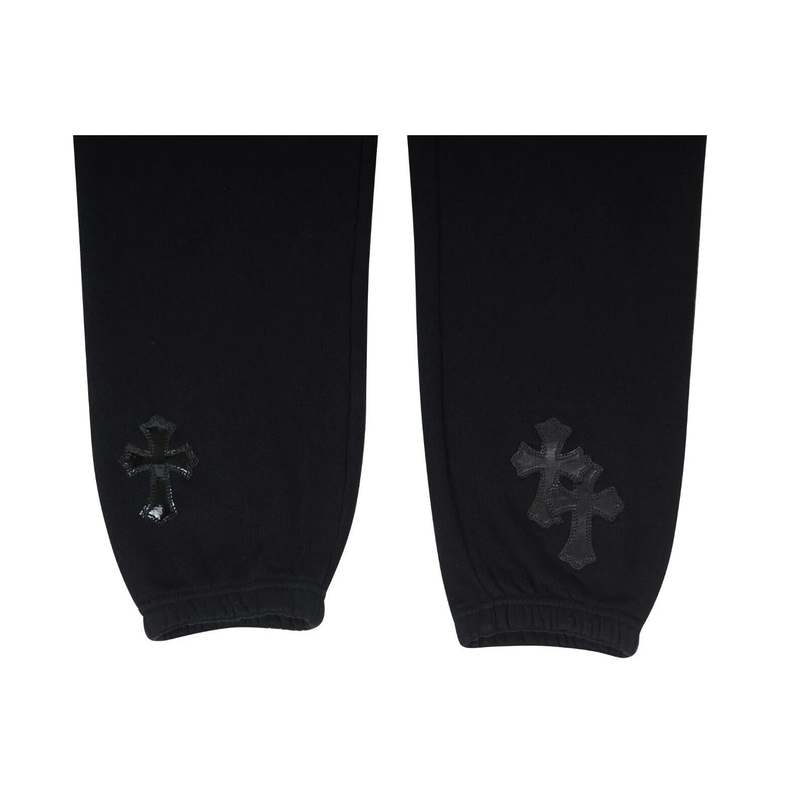 Black Patent Leather Pony Hair Cross Patches Sweatpants