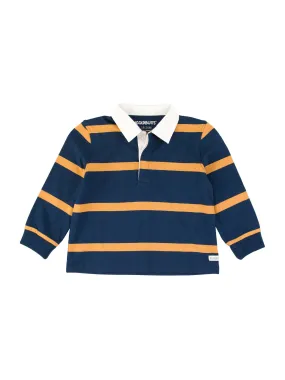 Boys Navy & Honey Wide Stripe Long Sleeve Rugby Polo