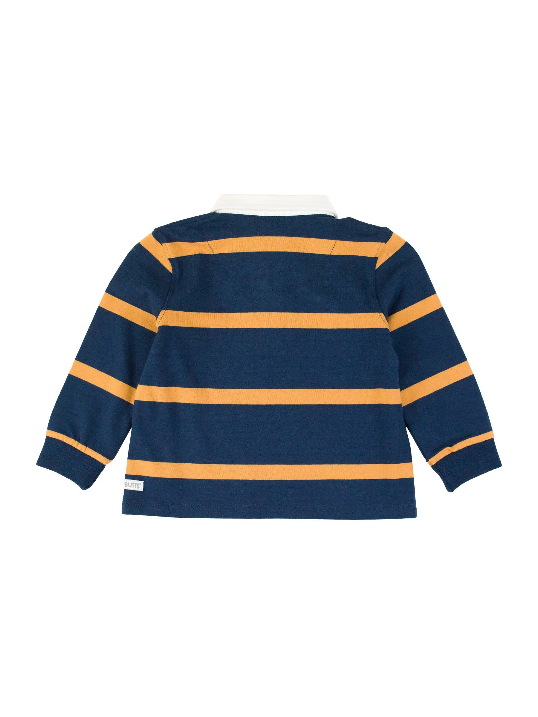 Boys Navy & Honey Wide Stripe Long Sleeve Rugby Polo