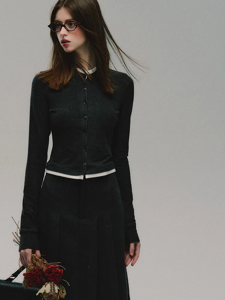 College Style Simple Pleated Long Skirt