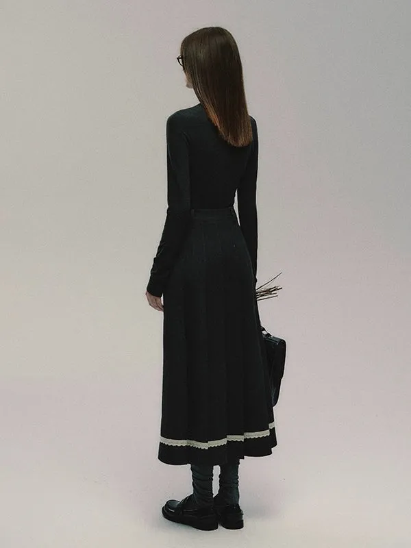 College Style Simple Pleated Long Skirt