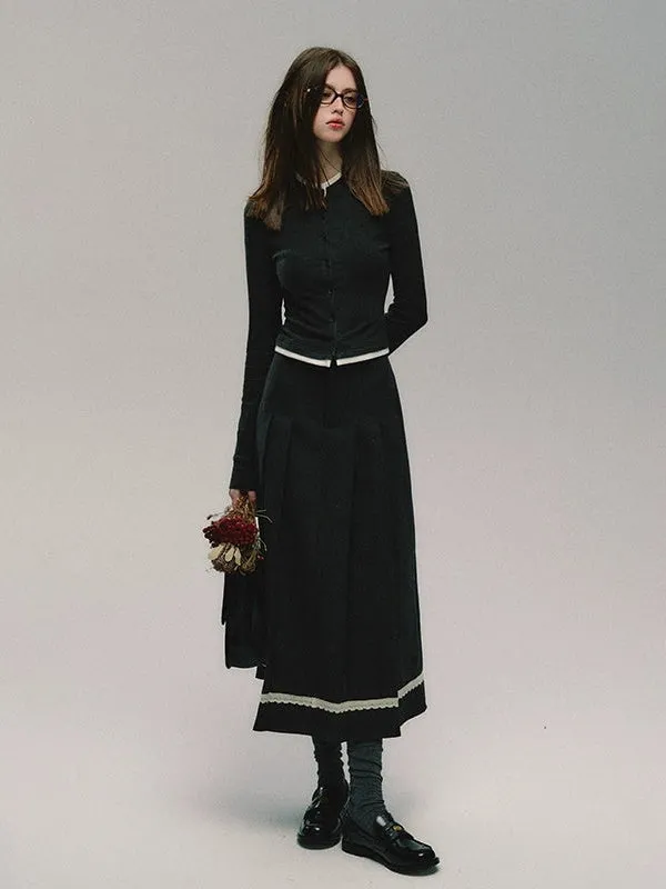 College Style Simple Pleated Long Skirt