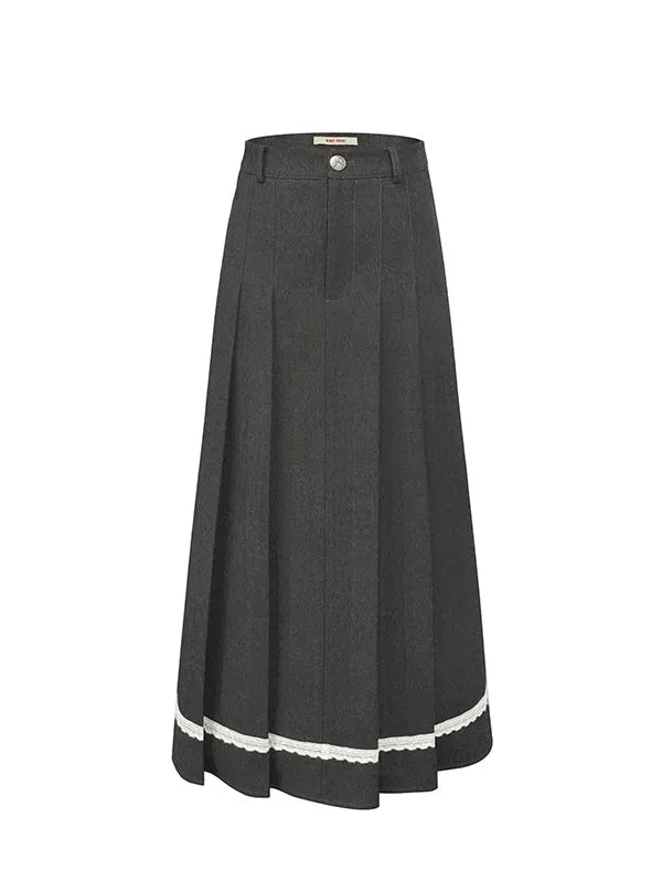 College Style Simple Pleated Long Skirt