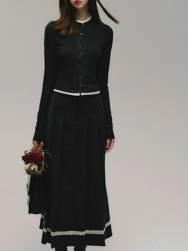 College Style Simple Pleated Long Skirt