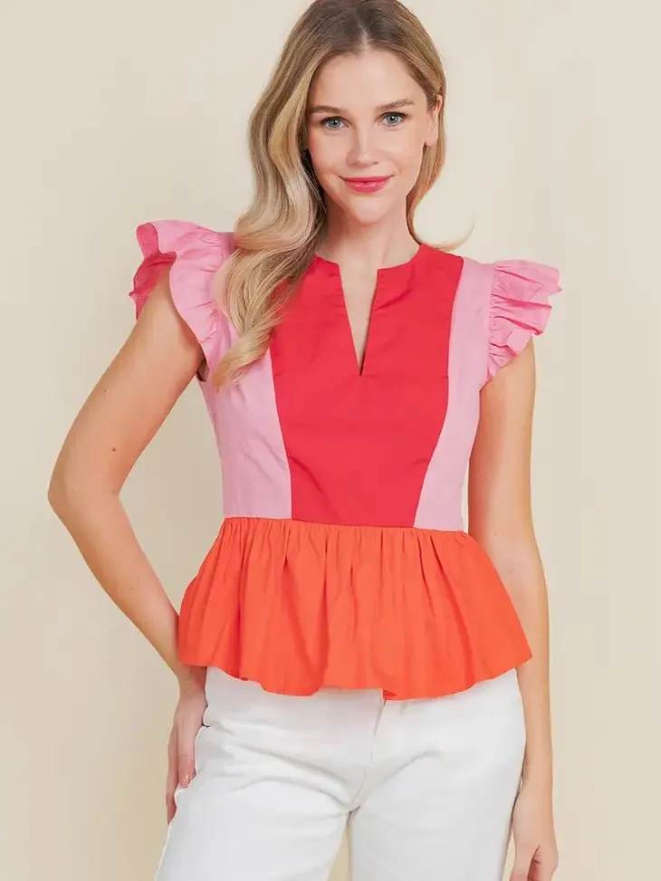 Color Block Peplum Blouse