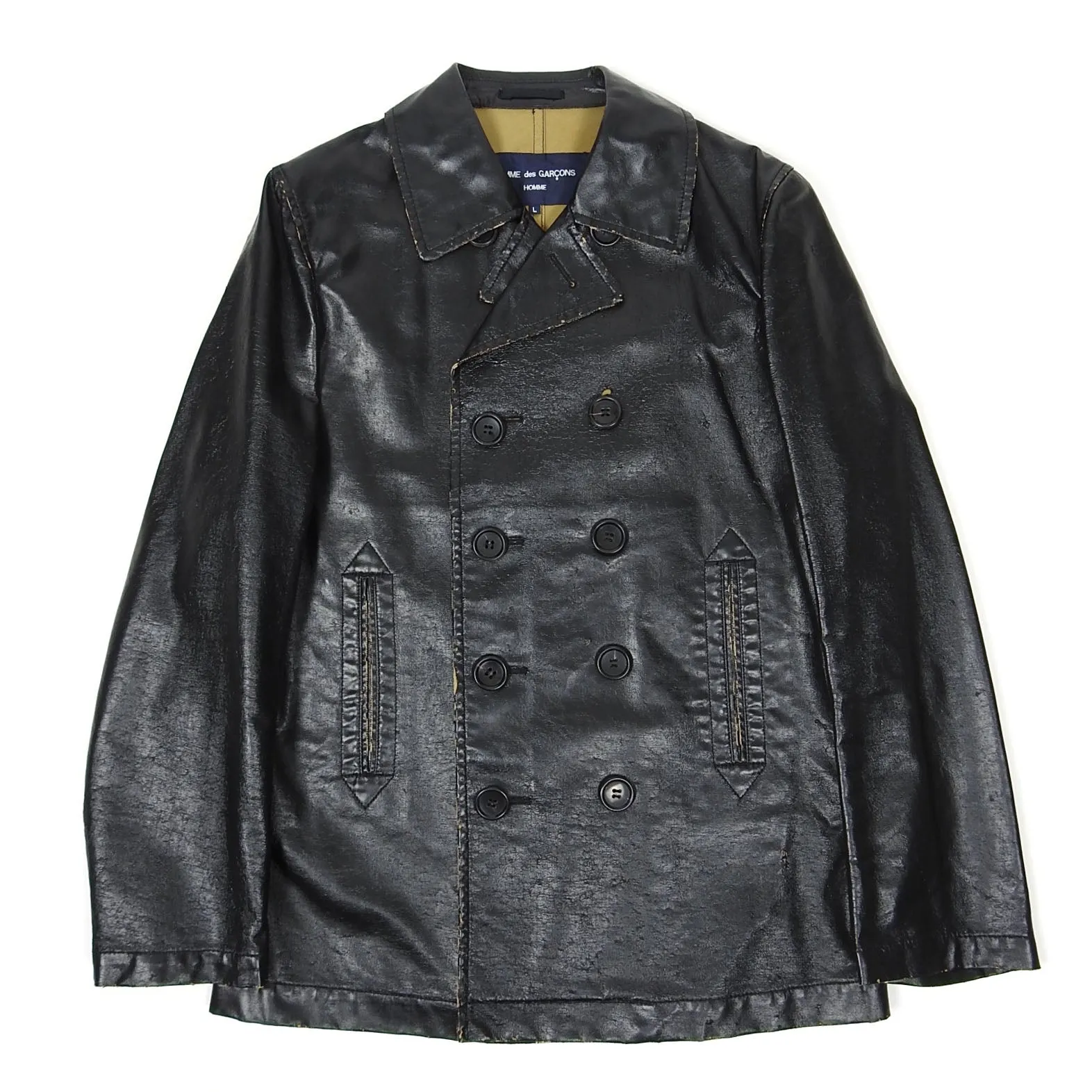 Comme Des Garcons Homme AD2006 Black Coated Cotton Peacoat Size Large