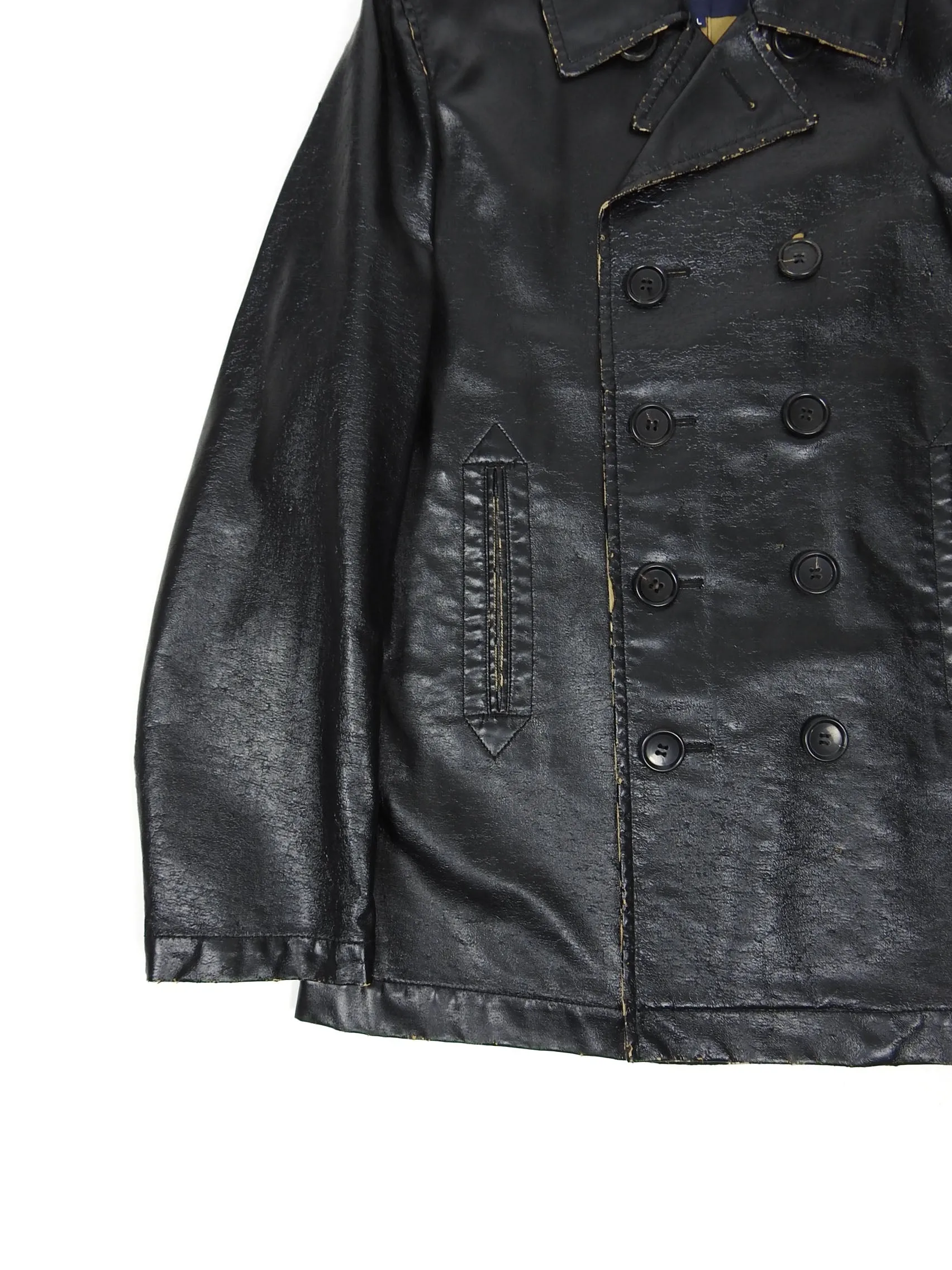 Comme Des Garcons Homme AD2006 Black Coated Cotton Peacoat Size Large