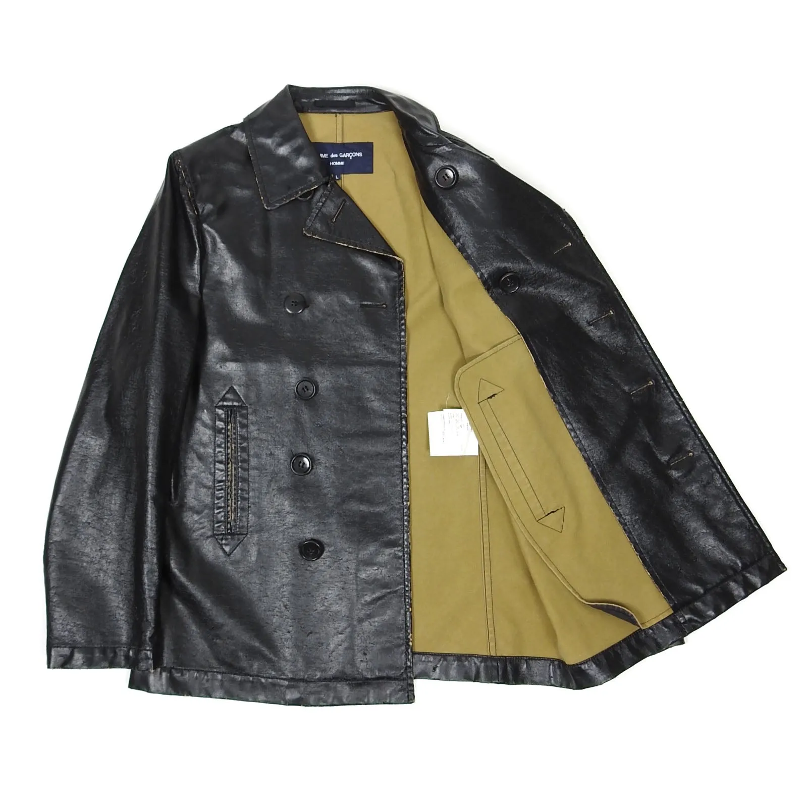 Comme Des Garcons Homme AD2006 Black Coated Cotton Peacoat Size Large