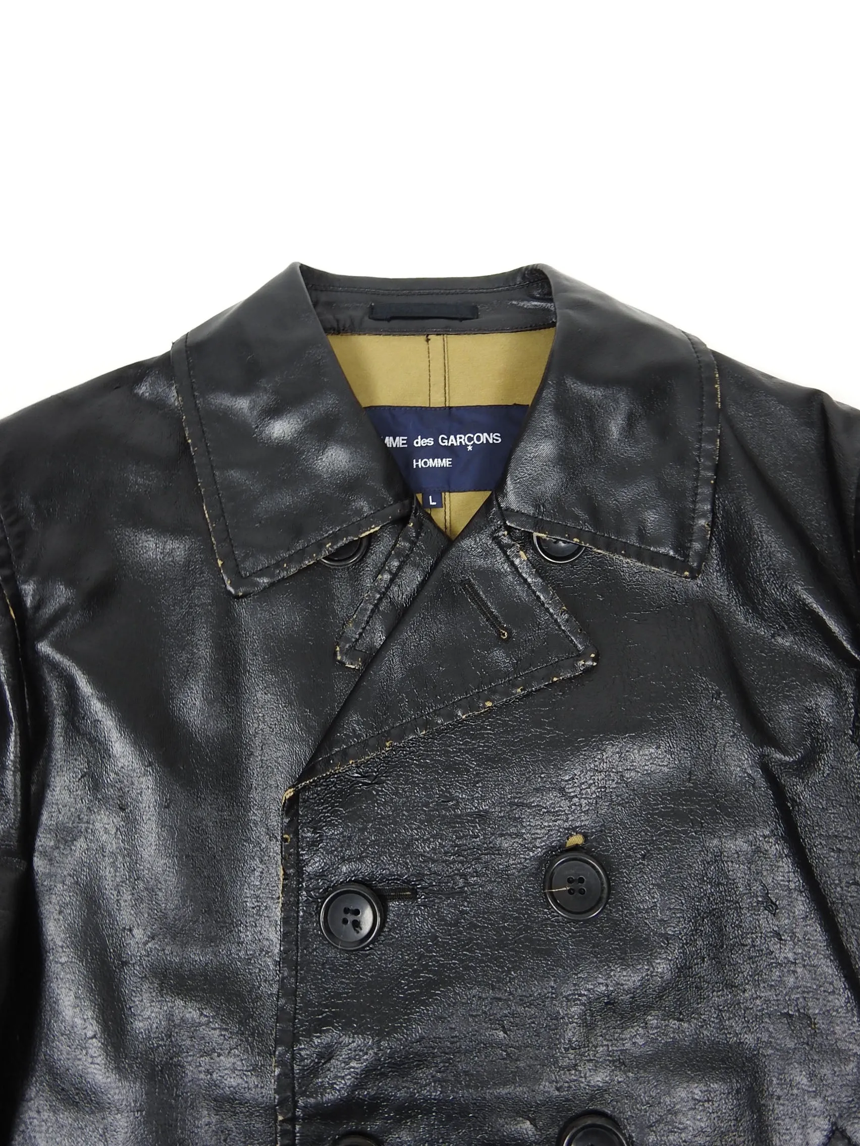 Comme Des Garcons Homme AD2006 Black Coated Cotton Peacoat Size Large