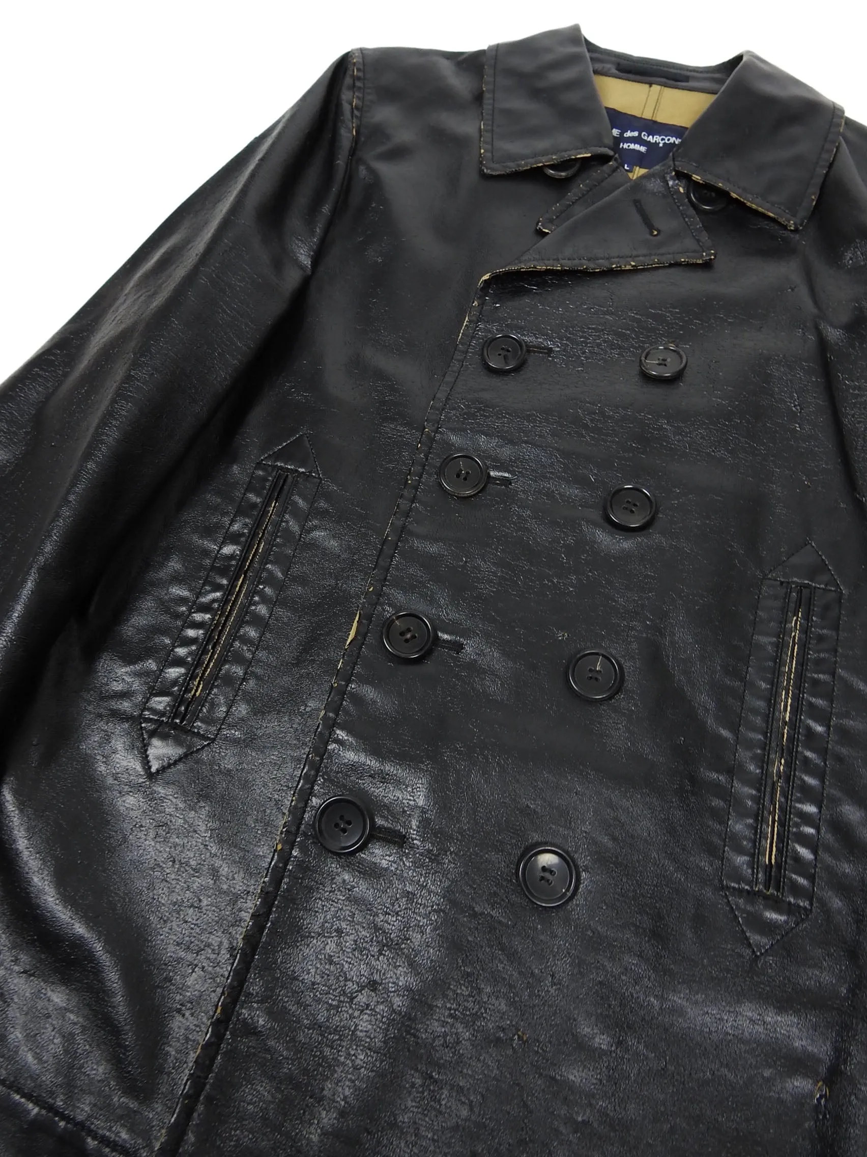 Comme Des Garcons Homme AD2006 Black Coated Cotton Peacoat Size Large
