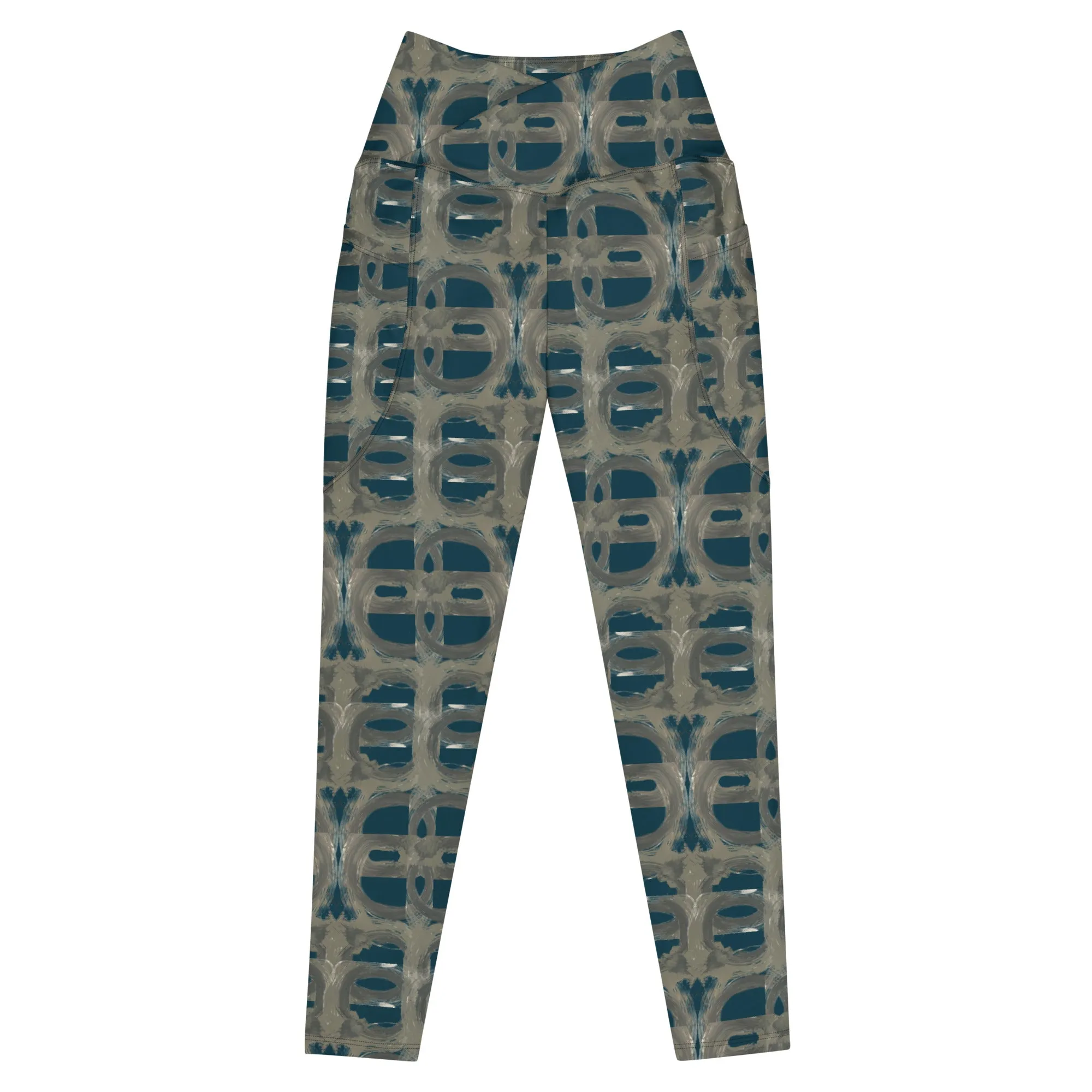 Crossover Leggings with Pockets - Abstract Circle pattern