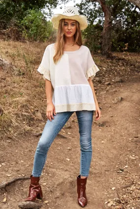 Davi & Dani Mix Match Textured Ruffle Detail Sweater Top