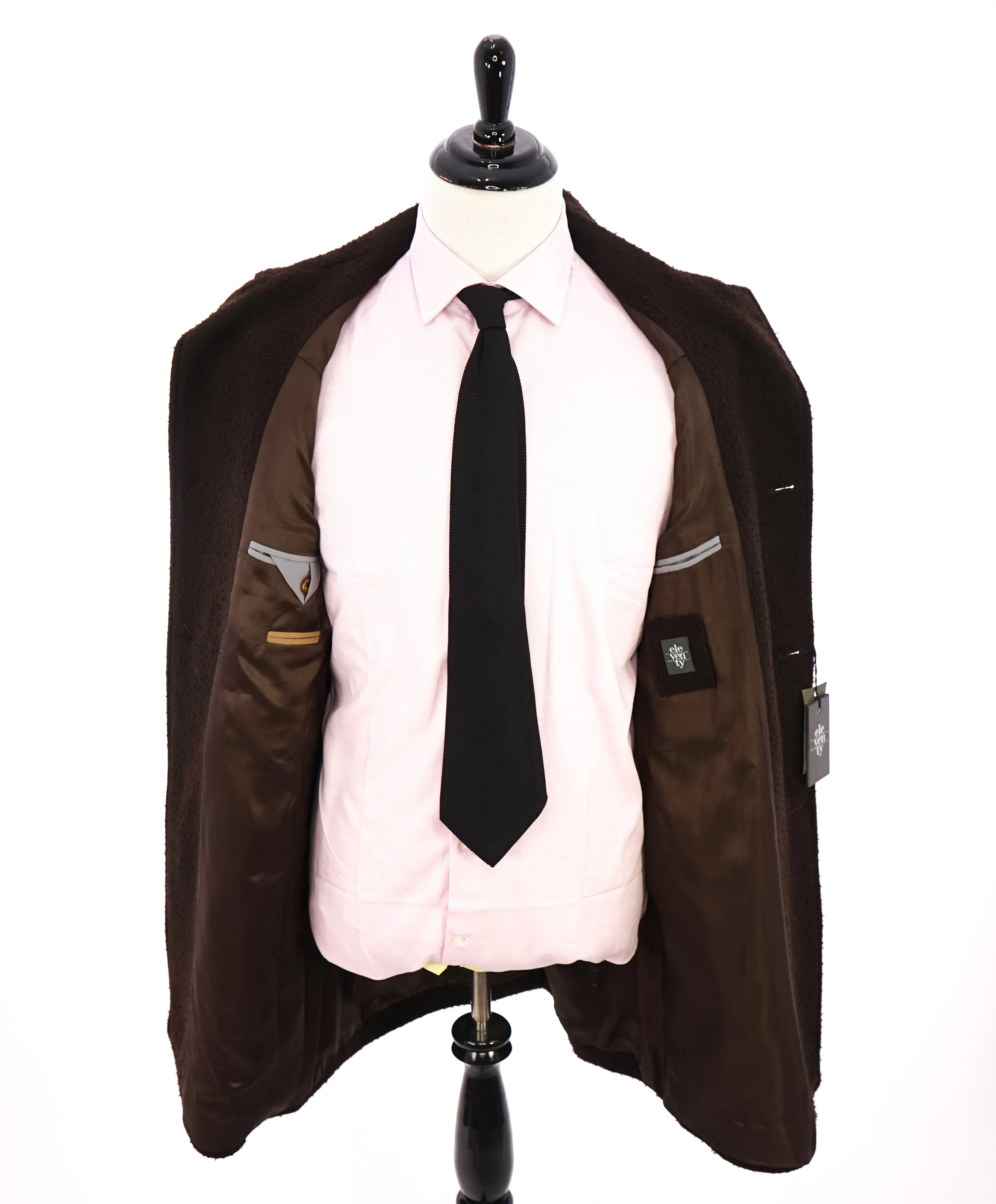 ELEVENTY - Brown Raised Texture Full Length Wool Coat W Metal Bttns - 44US