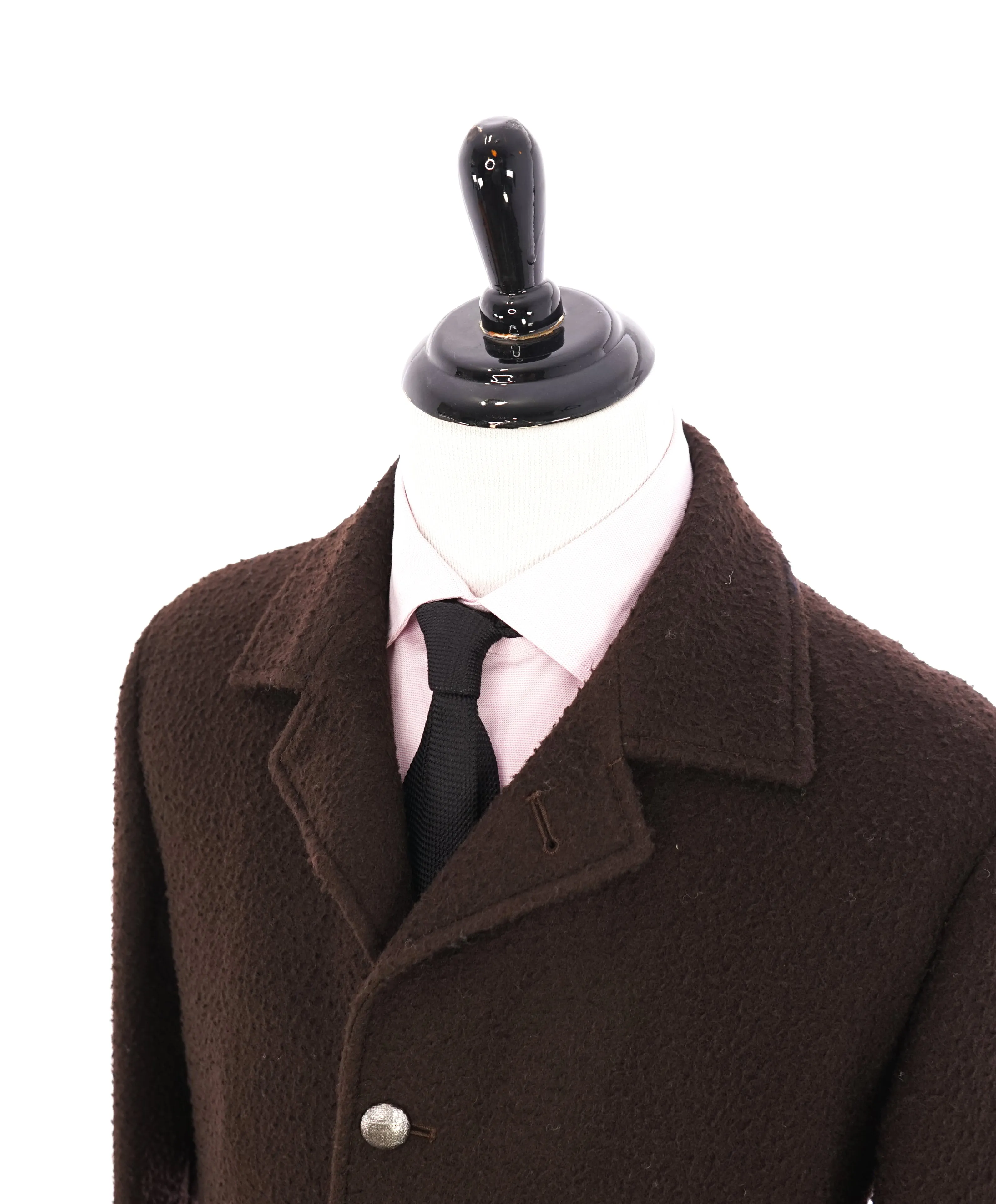 ELEVENTY - Brown Raised Texture Full Length Wool Coat W Metal Bttns - 44US