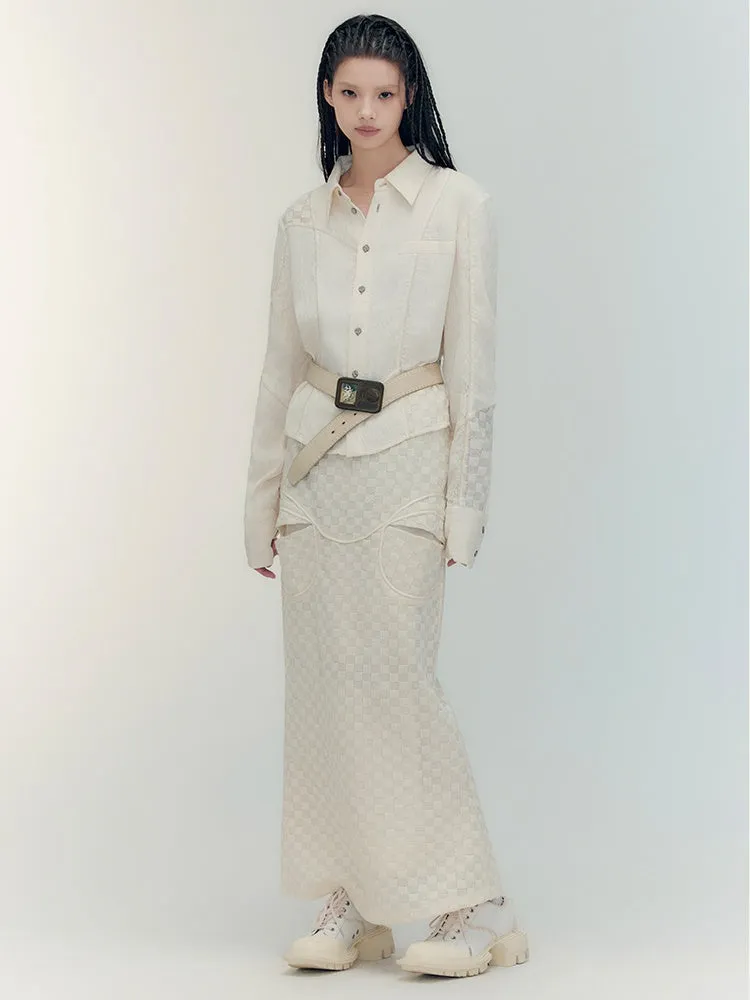 Fishtail Patchwork Chedked Chic Shirt＆Long-Skirt