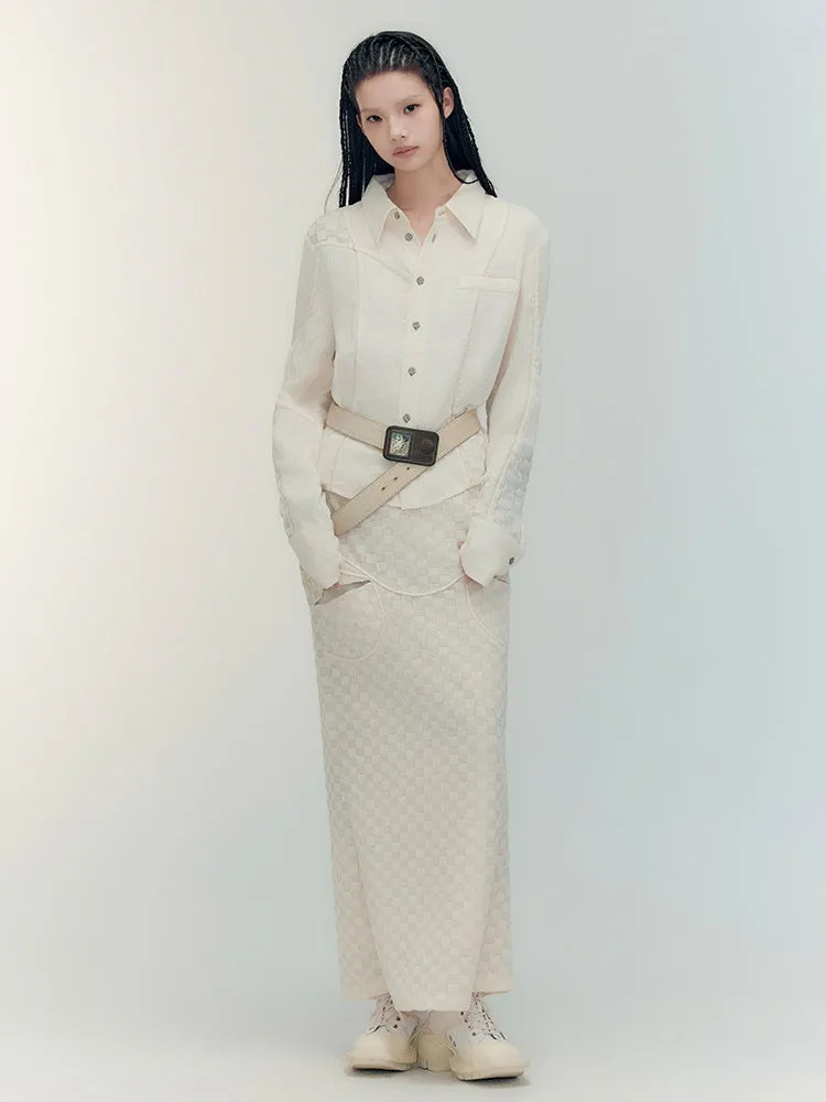Fishtail Patchwork Chedked Chic Shirt＆Long-Skirt