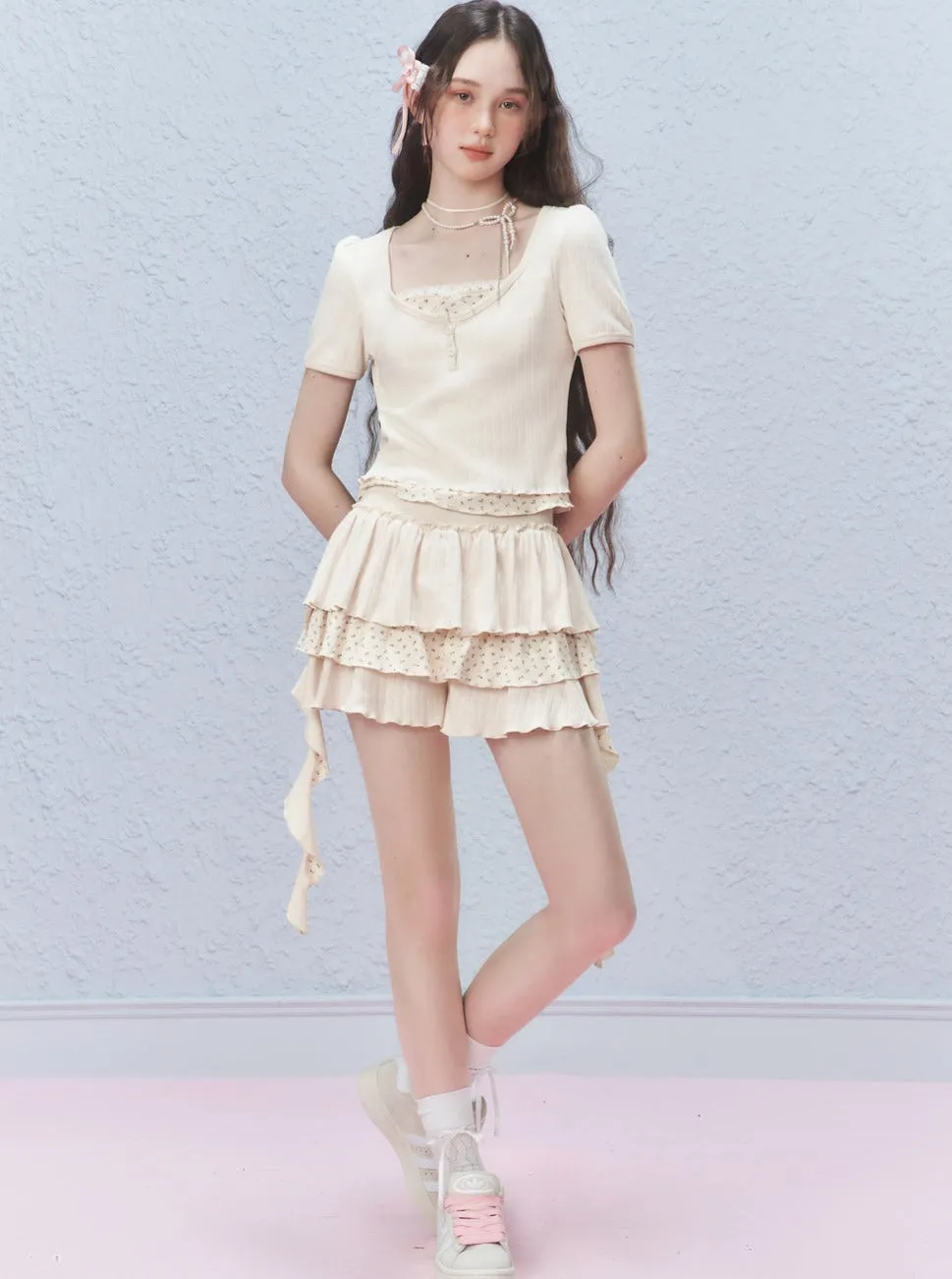 Floral Cake Culottes Cropped Skirt
