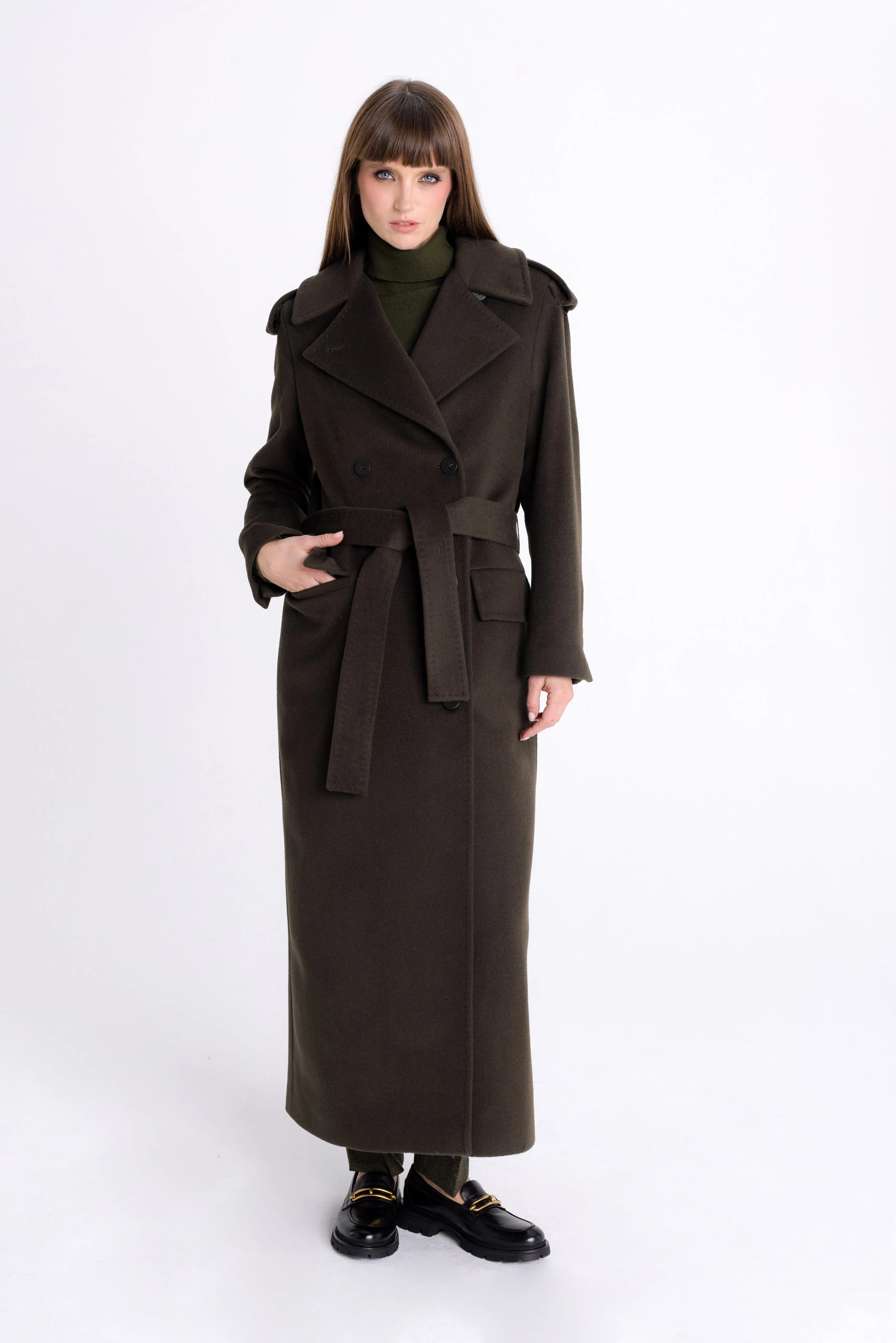 FOREST GREEN DOUBLE-BREASTED WOOL COAT