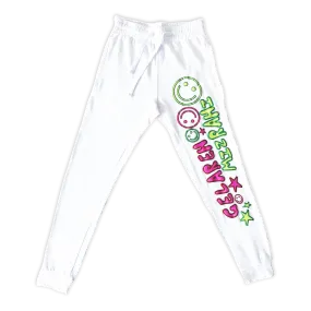 GELAREH MIZRAHI LETS ALL BE FRIENDS WHITE SWEATPANTS WITH MULTI-COLOR PRINT