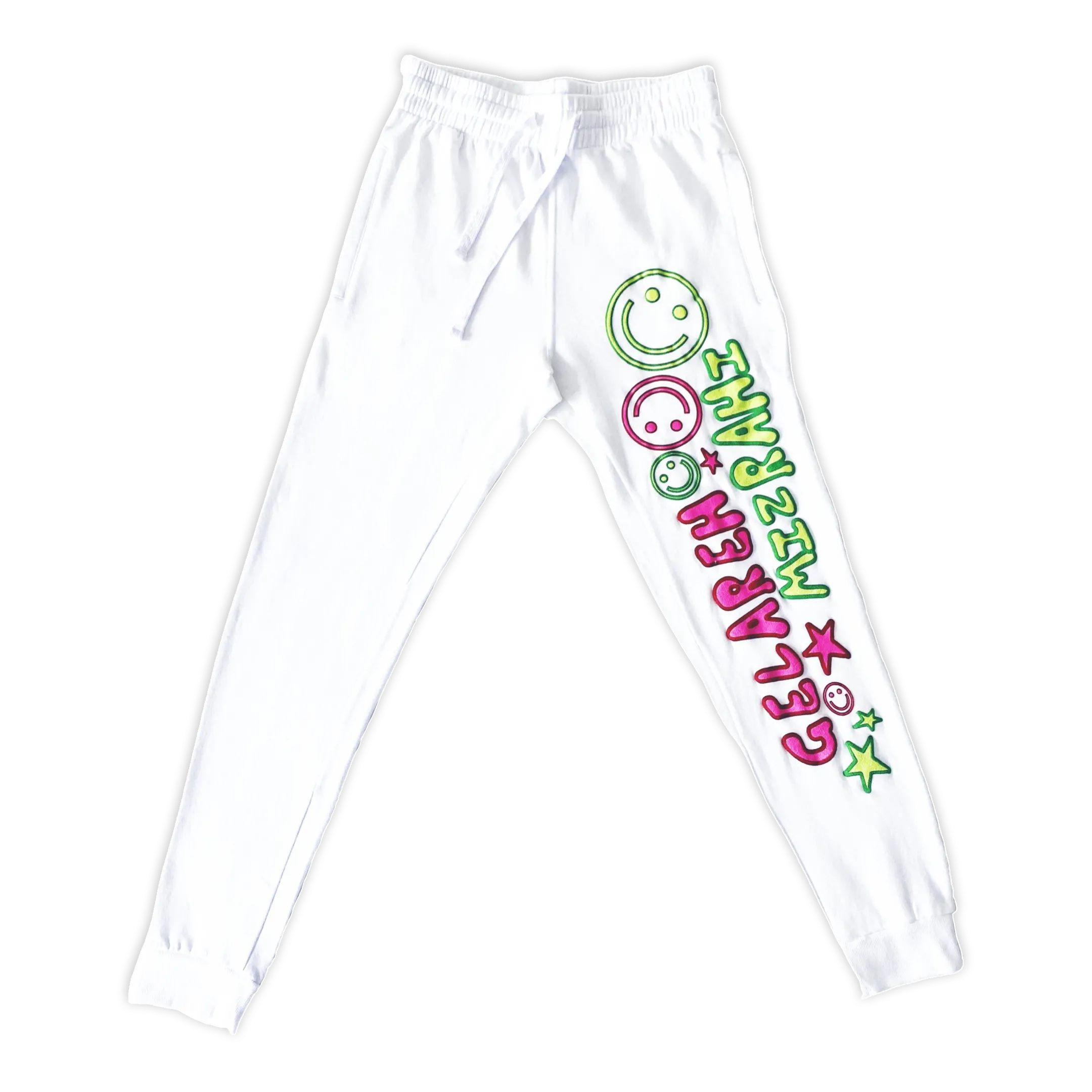 GELAREH MIZRAHI LETS ALL BE FRIENDS WHITE SWEATPANTS WITH MULTI-COLOR PRINT