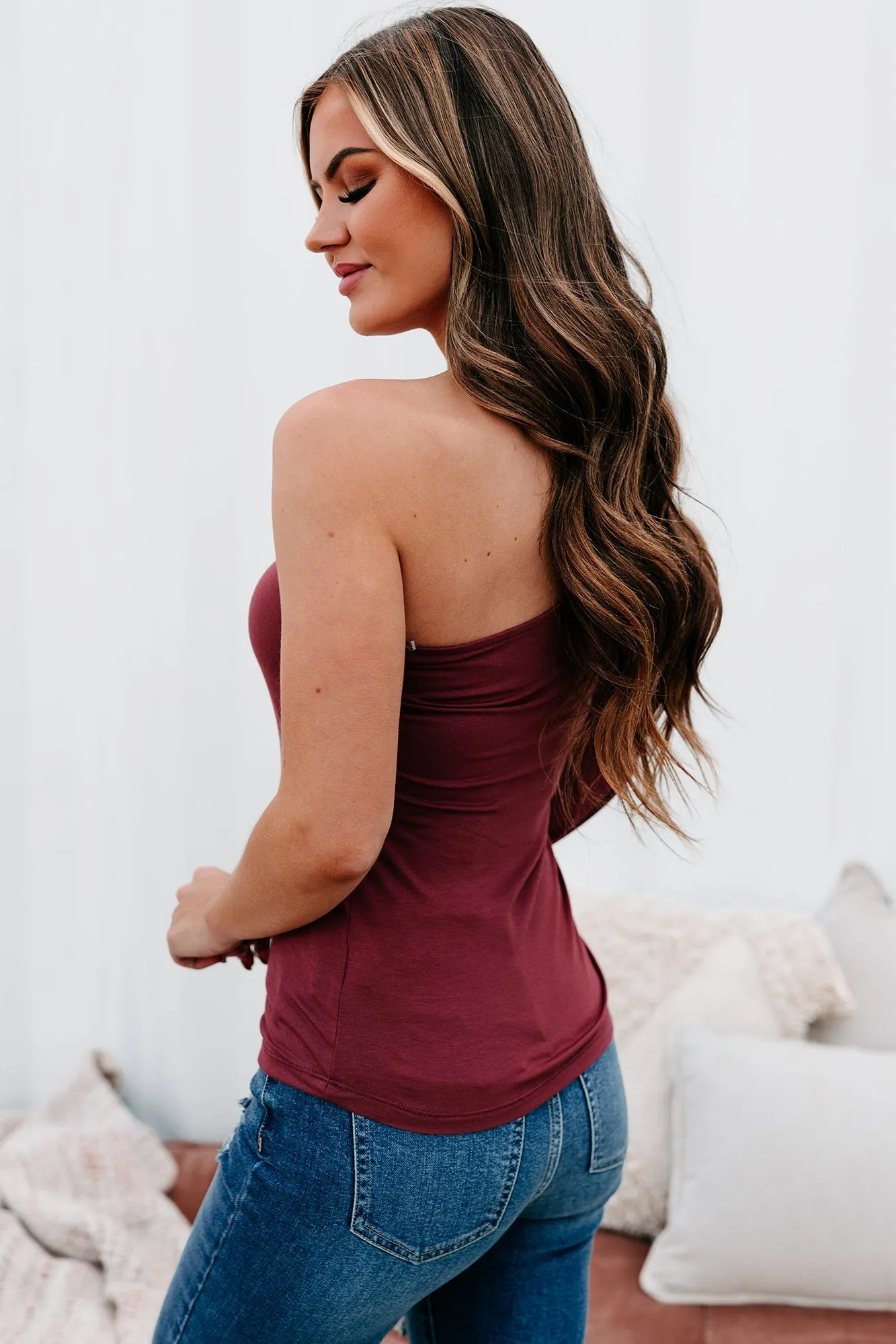 Get The Gossip One Shoulder Jersey Knit Top (Red Brown)