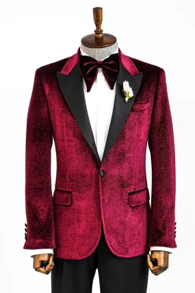 Glitter Burgundy Velvet Prom Blazer with Black Satin Lapel