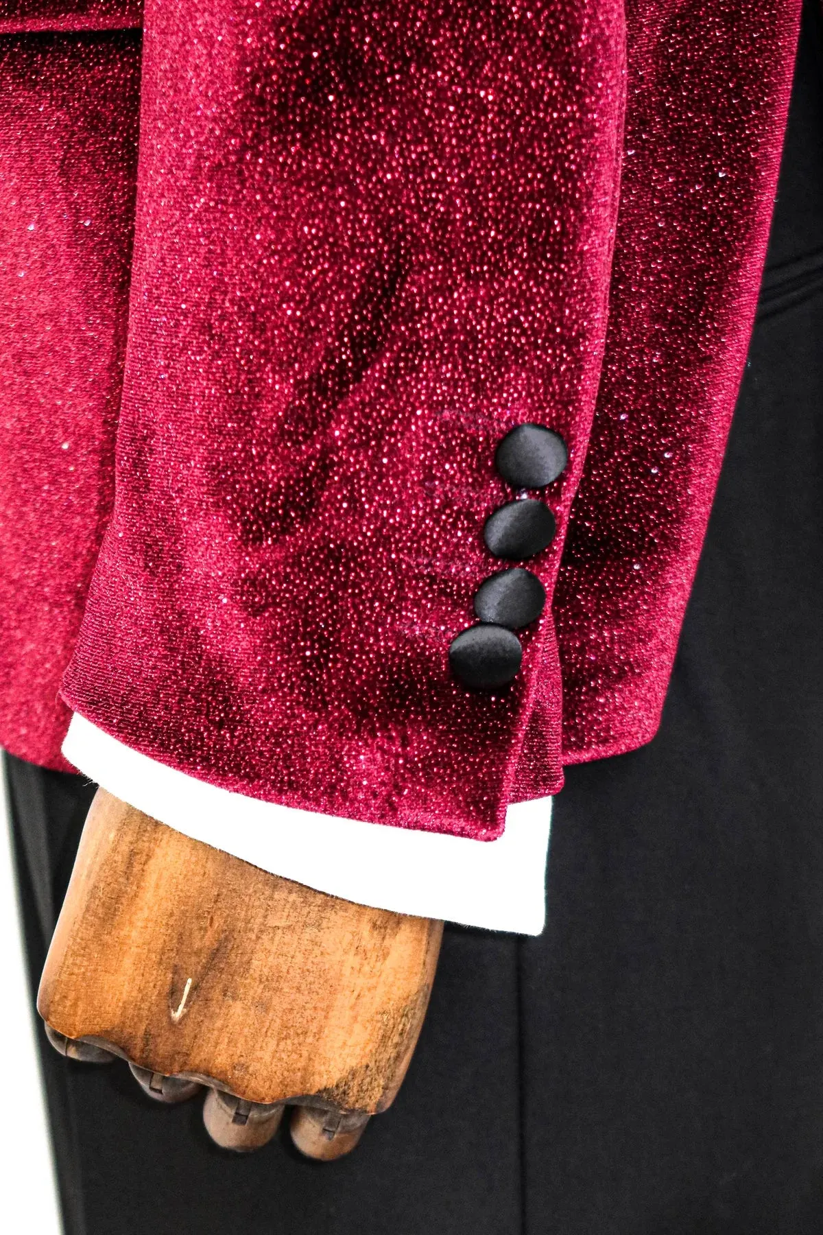 Glitter Burgundy Velvet Prom Blazer with Black Satin Lapel