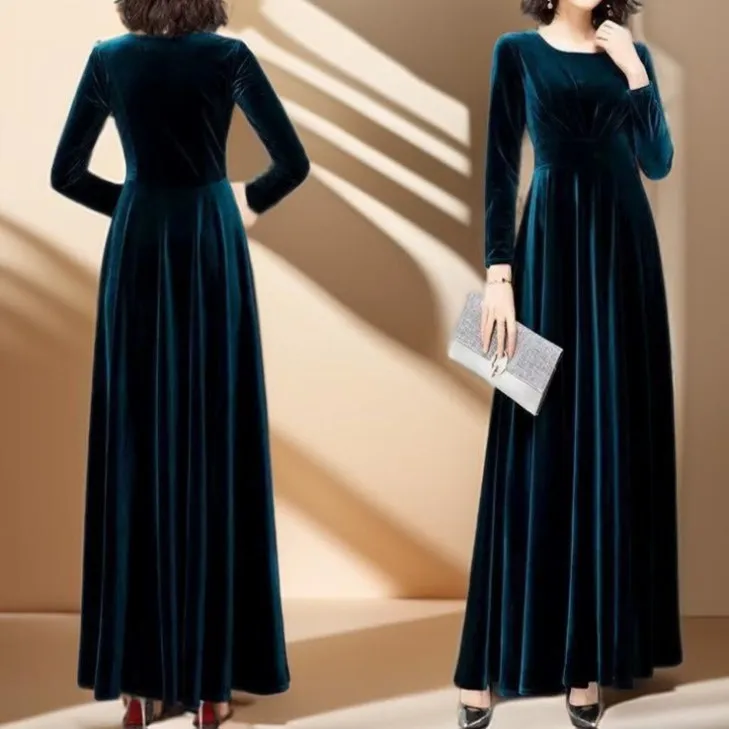 Gold Velvet Waist-Length A-Line Dress