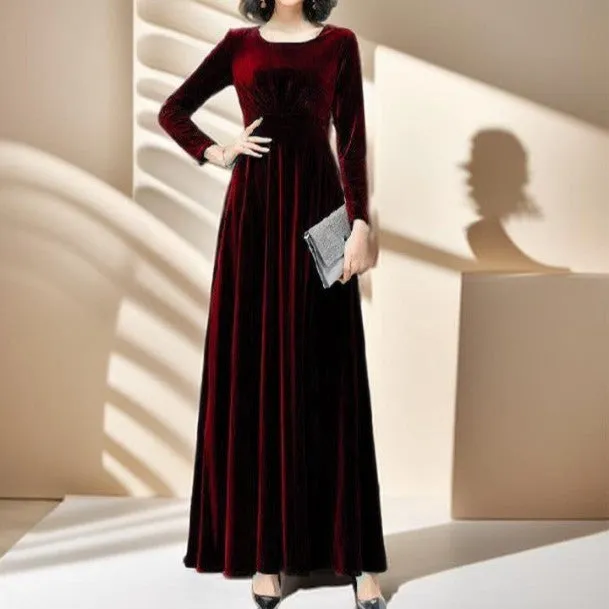 Gold Velvet Waist-Length A-Line Dress