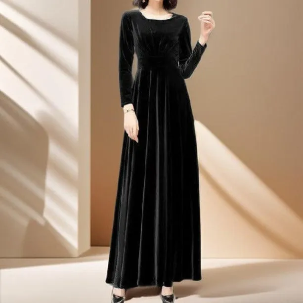 Gold Velvet Waist-Length A-Line Dress