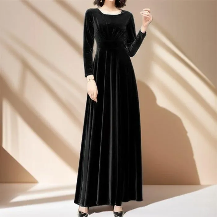Gold Velvet Waist-Length A-Line Dress