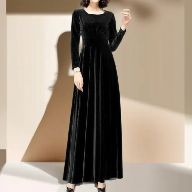 Gold Velvet Waist-Length A-Line Dress