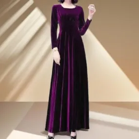Gold Velvet Waist-Length A-Line Dress