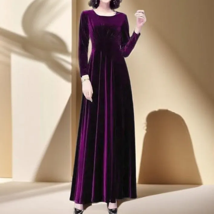 Gold Velvet Waist-Length A-Line Dress