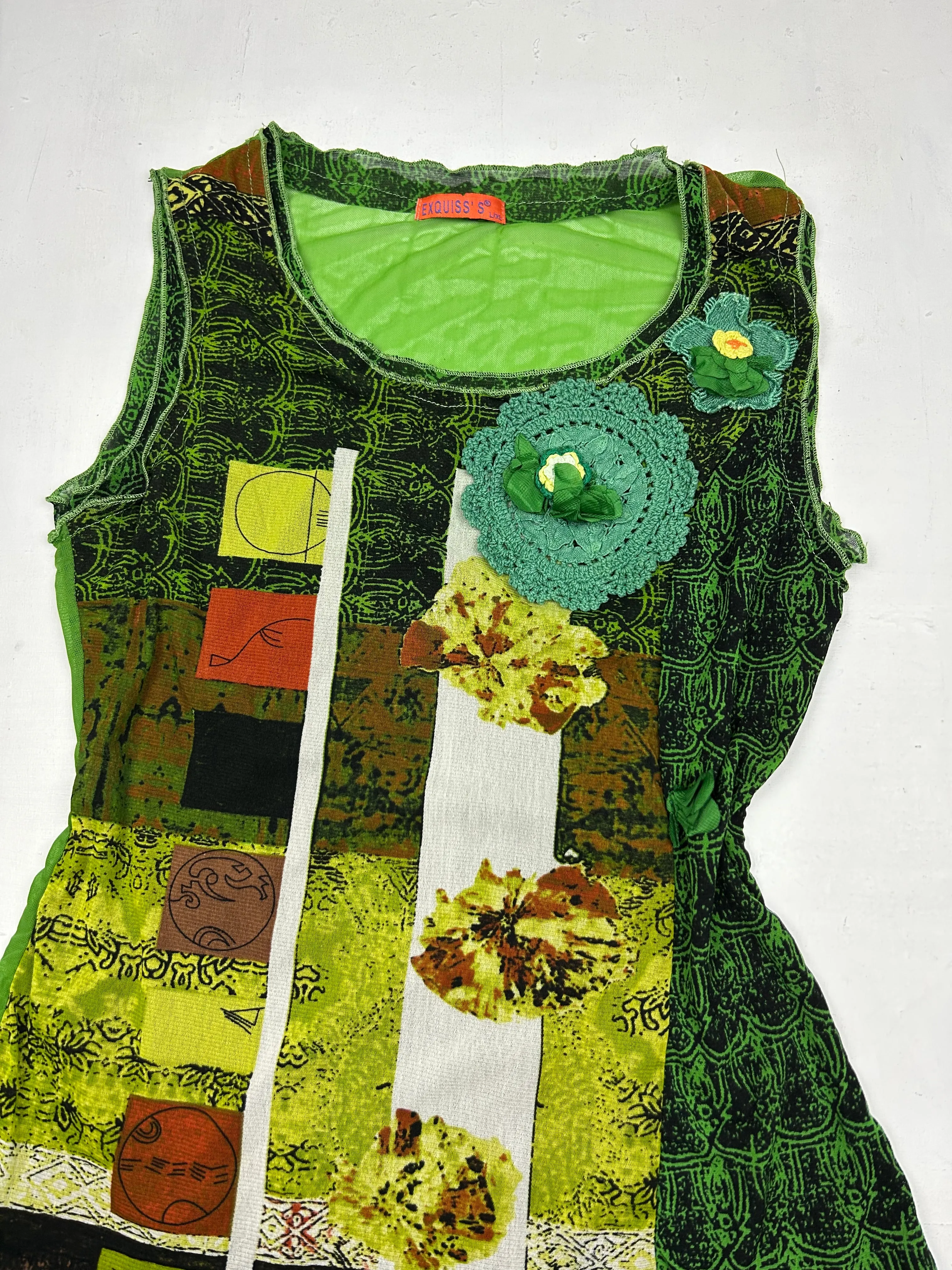 Green graphic print mesh tank top (XL)