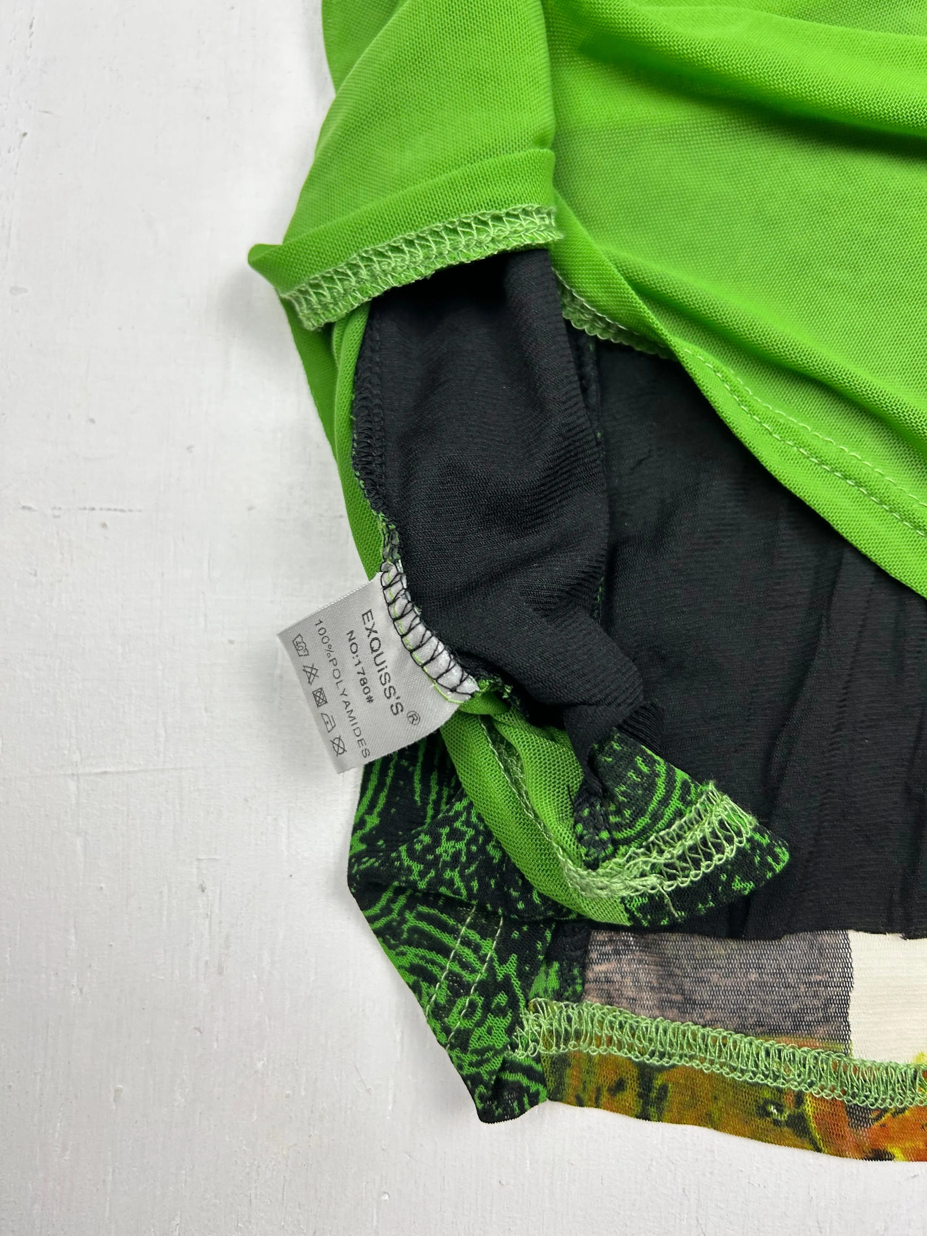 Green graphic print mesh tank top (XL)