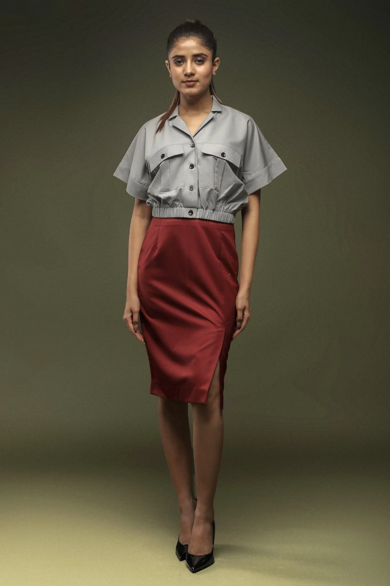 Maroon Knee Length Skirt