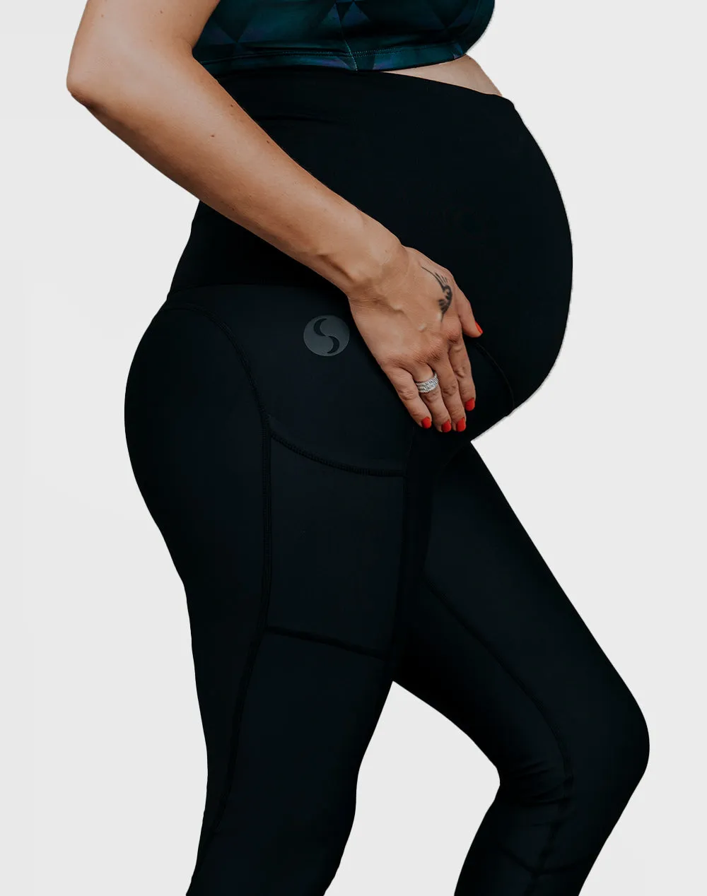 Maternity Leggings Classic 3/4 with Pockets Black